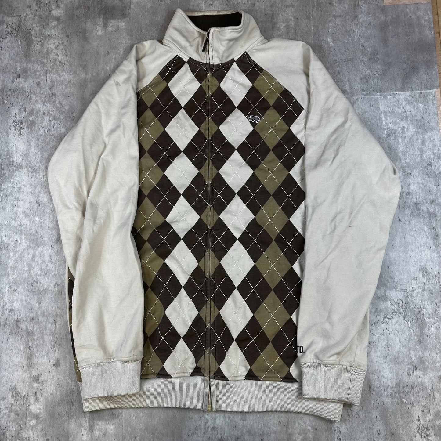 Ecko Unltd Argyle Full-Zip Sweatshirt Beige & Brown Mens Large Cotton Blend