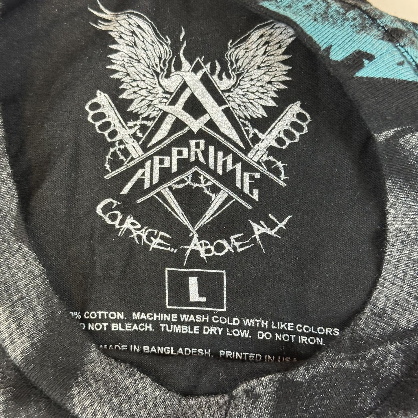 Apprime Courage Above All Graphic T-Shirt L Black & Blue 100% Cotton Printed In U.S.A.