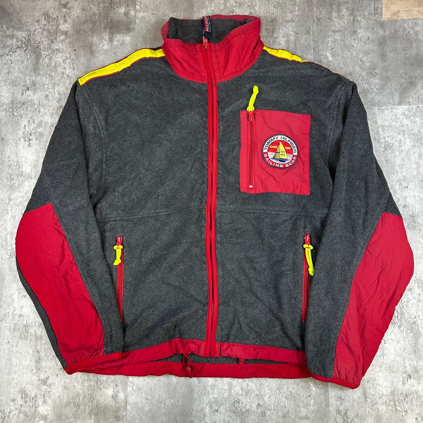 Tommy Hilfiger Mens Outdoor Fleece Jacket Gray/Red Size L