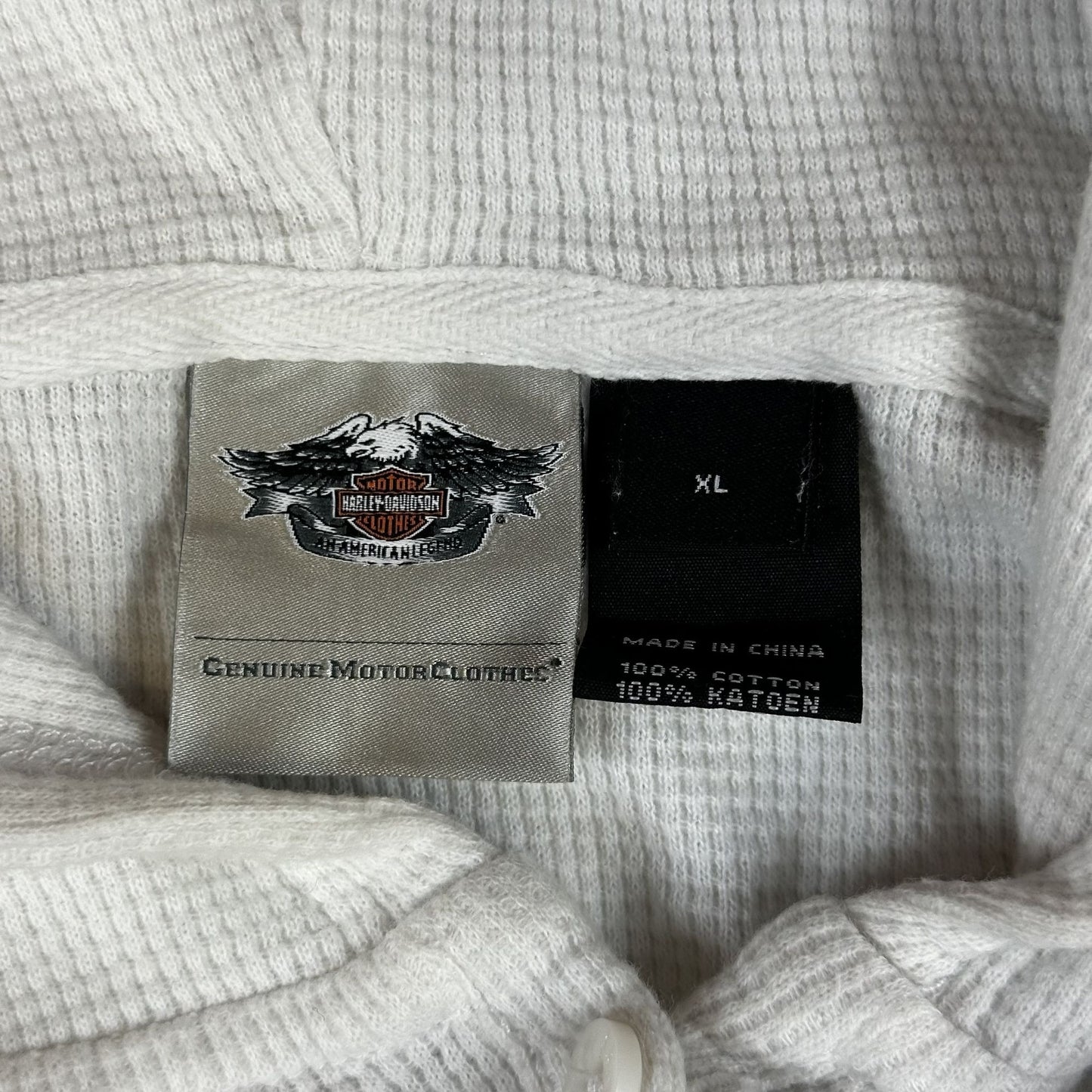 Harley-Davidson Womens White Waffle Knit Hooded Henley XL 100% Cotton Made In China