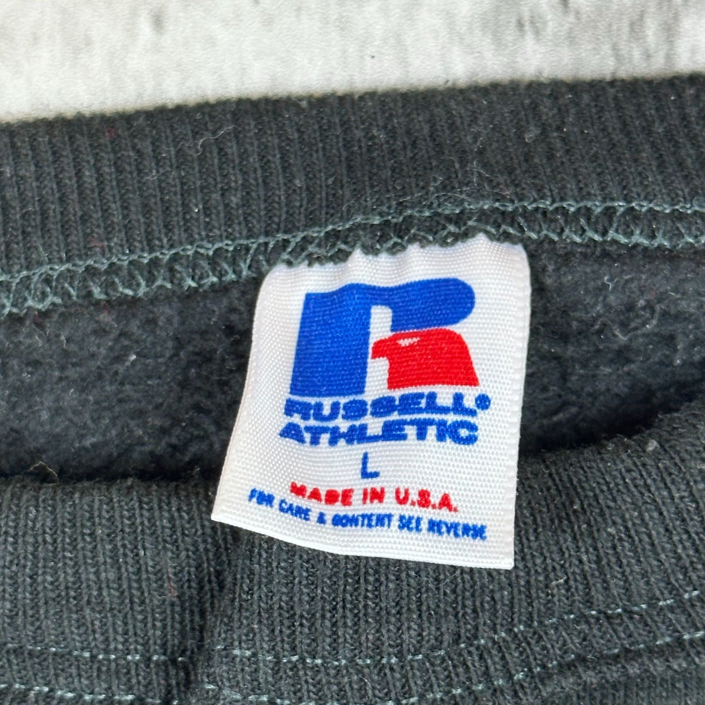 Vintage Russell Athletic Raiders Sweatshirt L Black Pullover Henley Made In U.S.A. With Grey Sleeve Stripes