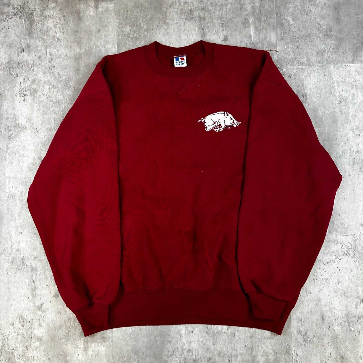 Russell Athletic XL Maroon Sweatshirt With Small Pig Embroidery Crewneck Pullover Made In USA