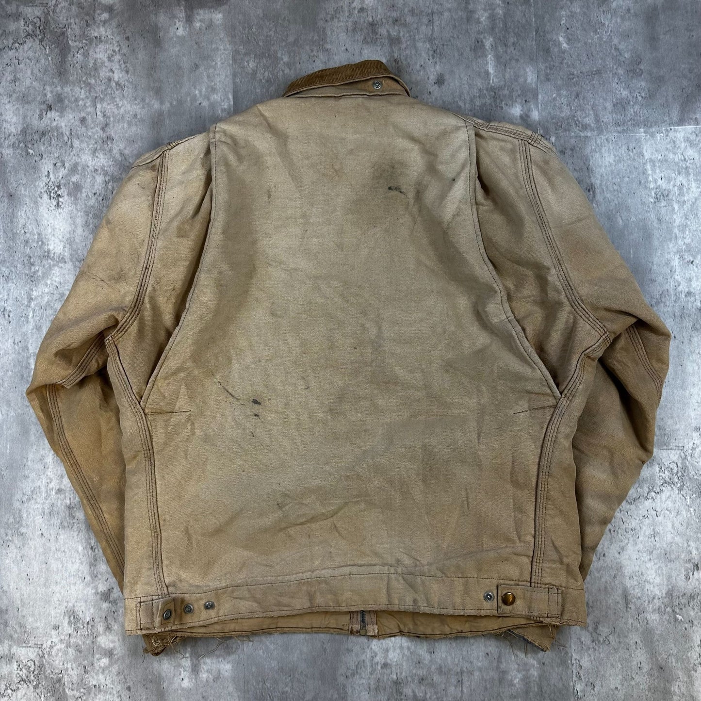 Carhartt Mens Vintage Tan Work Jacket Size 42L Heavy-Duty Cotton Canvas With Zipper & Pockets