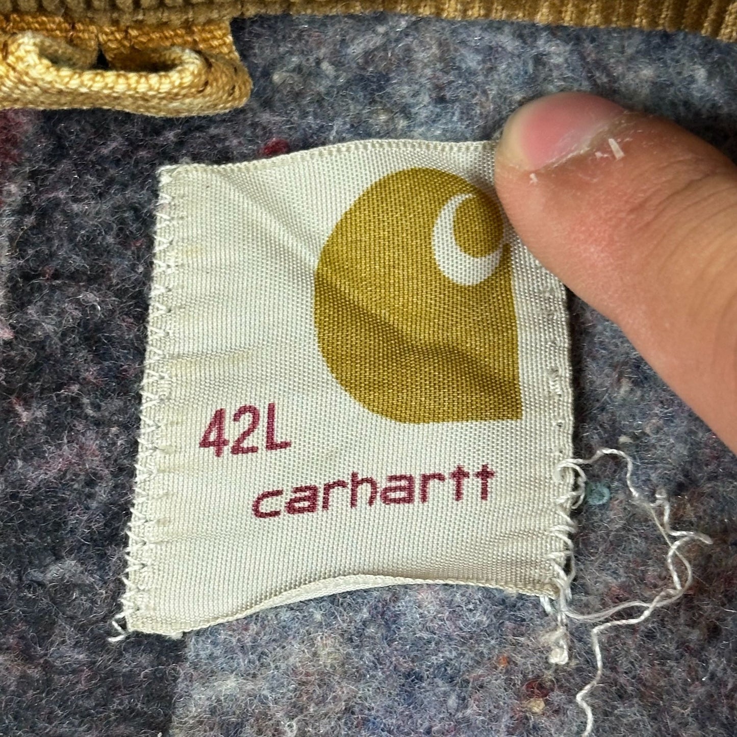 Carhartt Mens Vintage Tan Work Jacket Size 42L Heavy-Duty Cotton Canvas With Zipper & Pockets