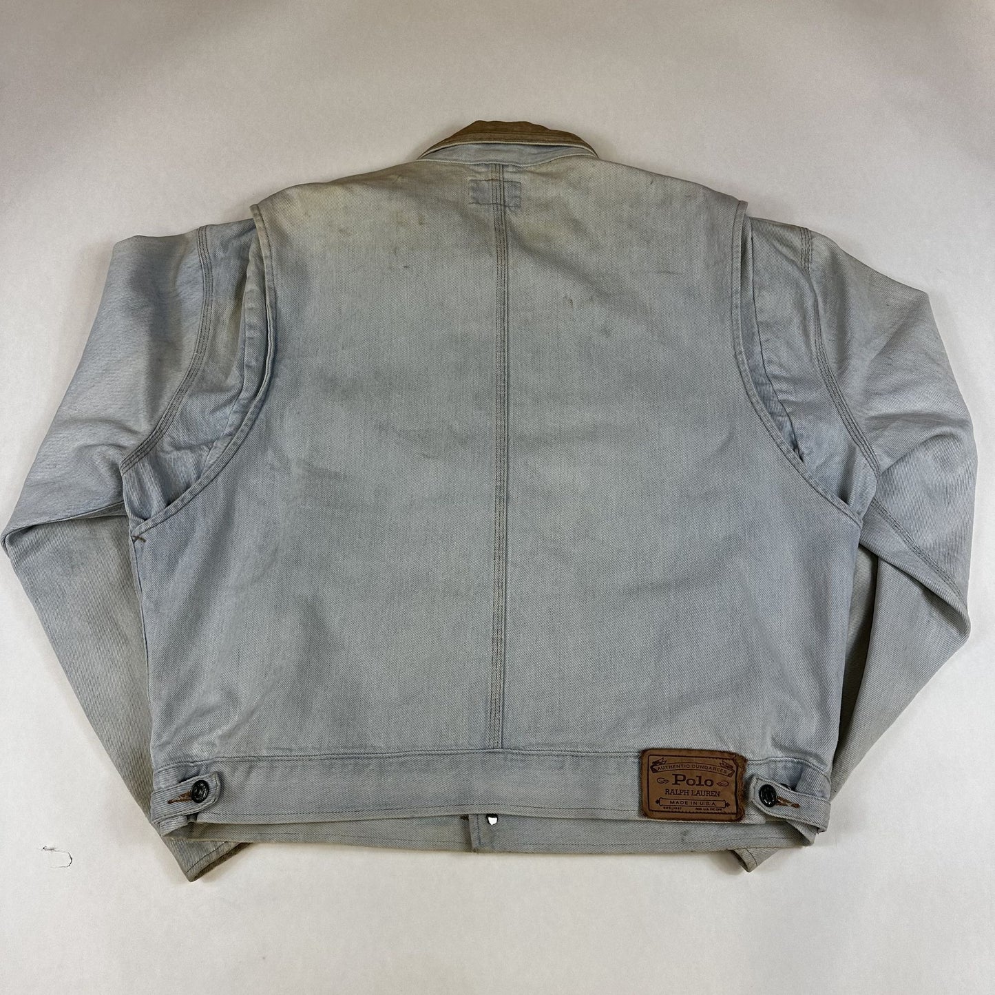 Polo Ralph Lauren Authentic Light Wash Denim Jacket With Corduroy Collar - Made In USA