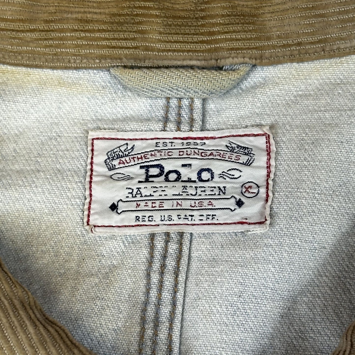 Polo Ralph Lauren Authentic Light Wash Denim Jacket With Corduroy Collar - Made In USA