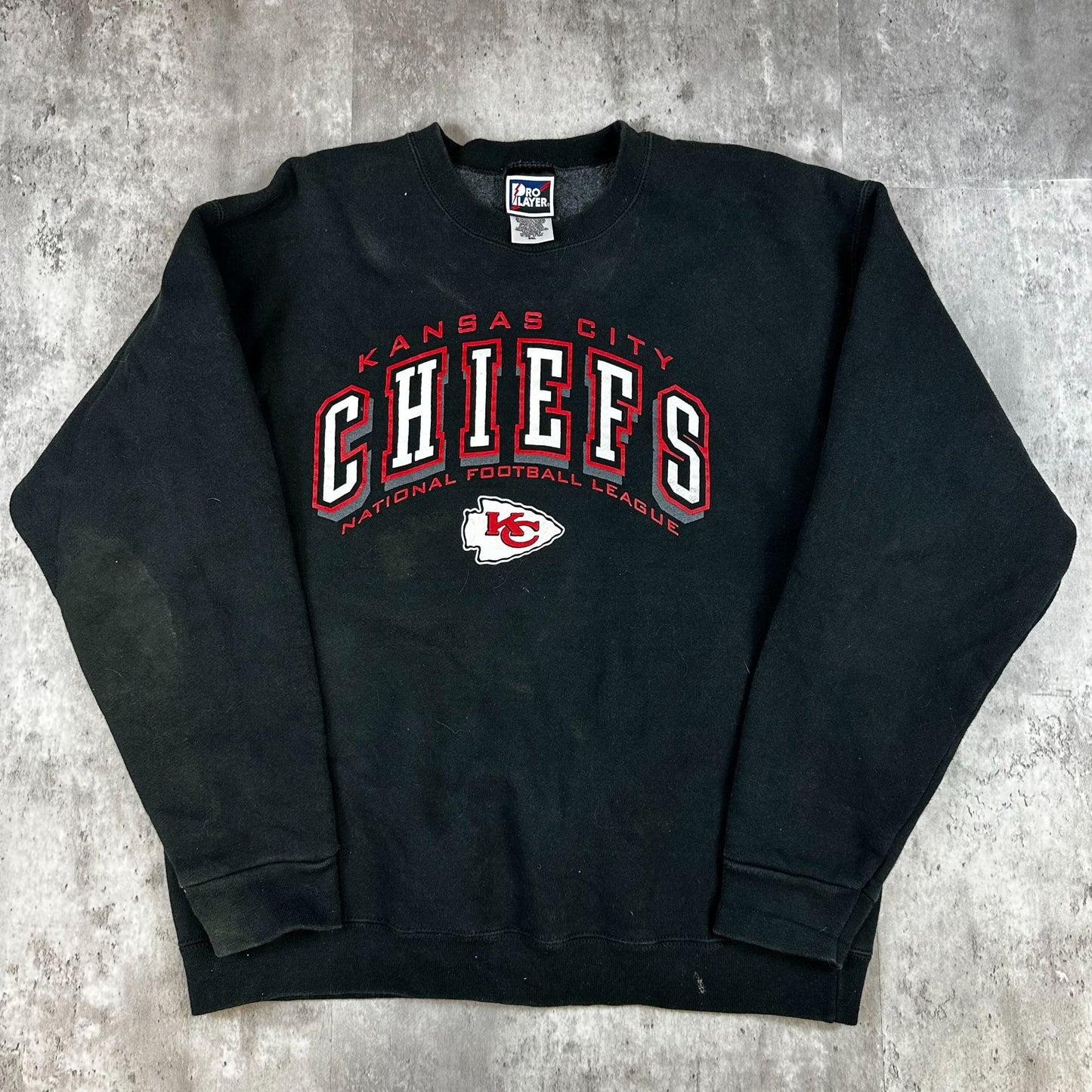 Vintage Kansas City Chiefs Sweatshirt Pro Player G/G Black NFL Crewneck 90% Cotton 10% Polyester Mens Size L