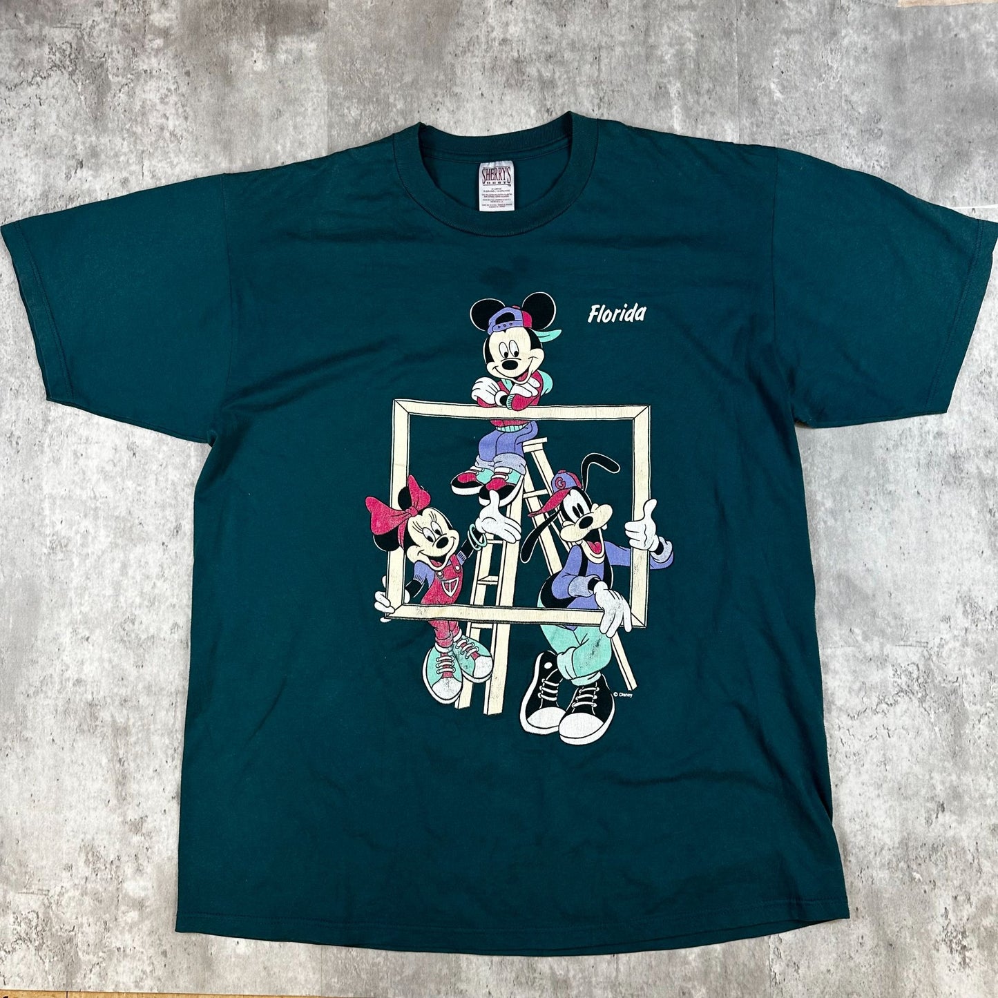 Vintage Sherrys Best XL Florida Mickey & Friends Teal Graphic T-Shirt