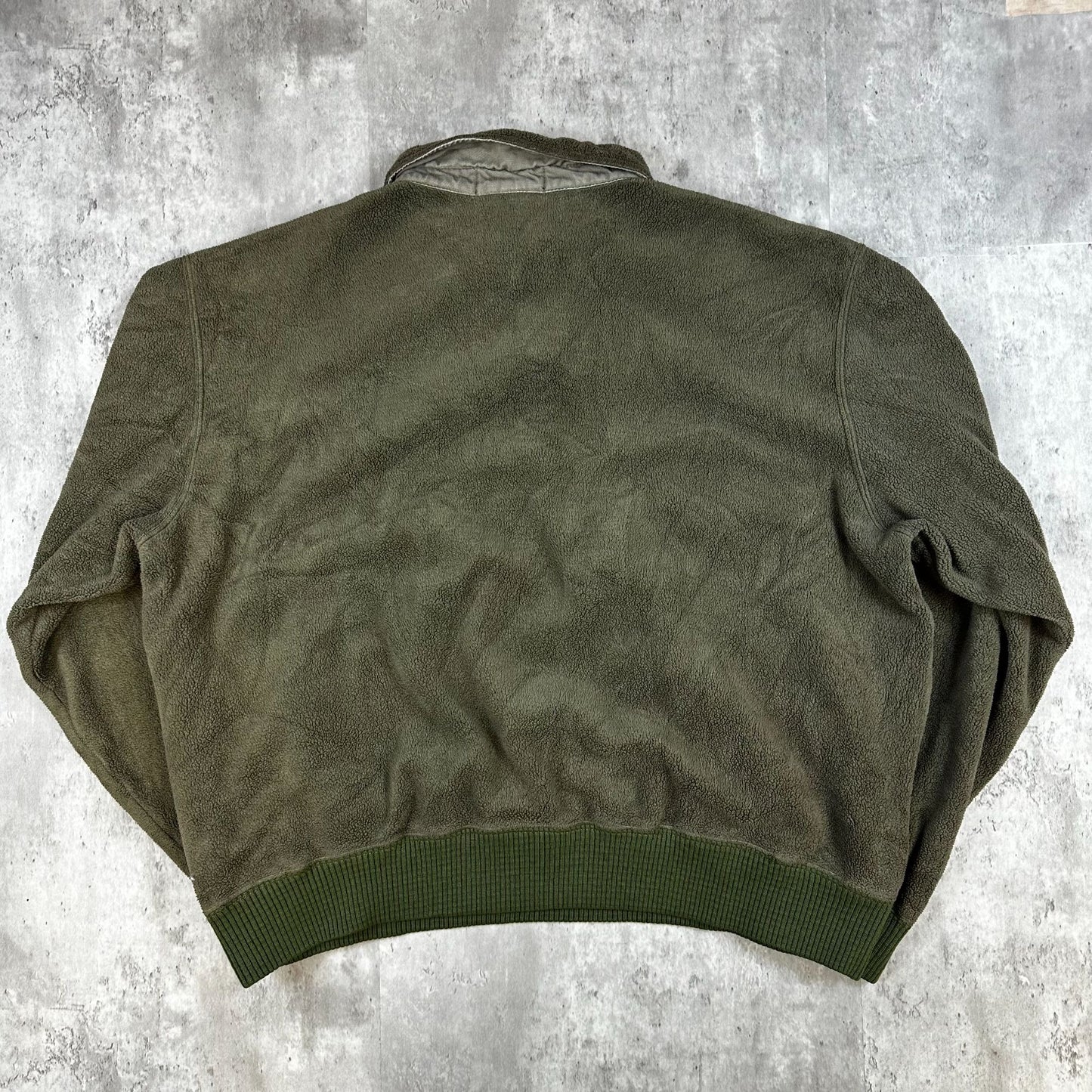 Polo By Ralph Lauren Olive Green Fleece Pullover Sweatshirt With Quarter Button & Pocket L
