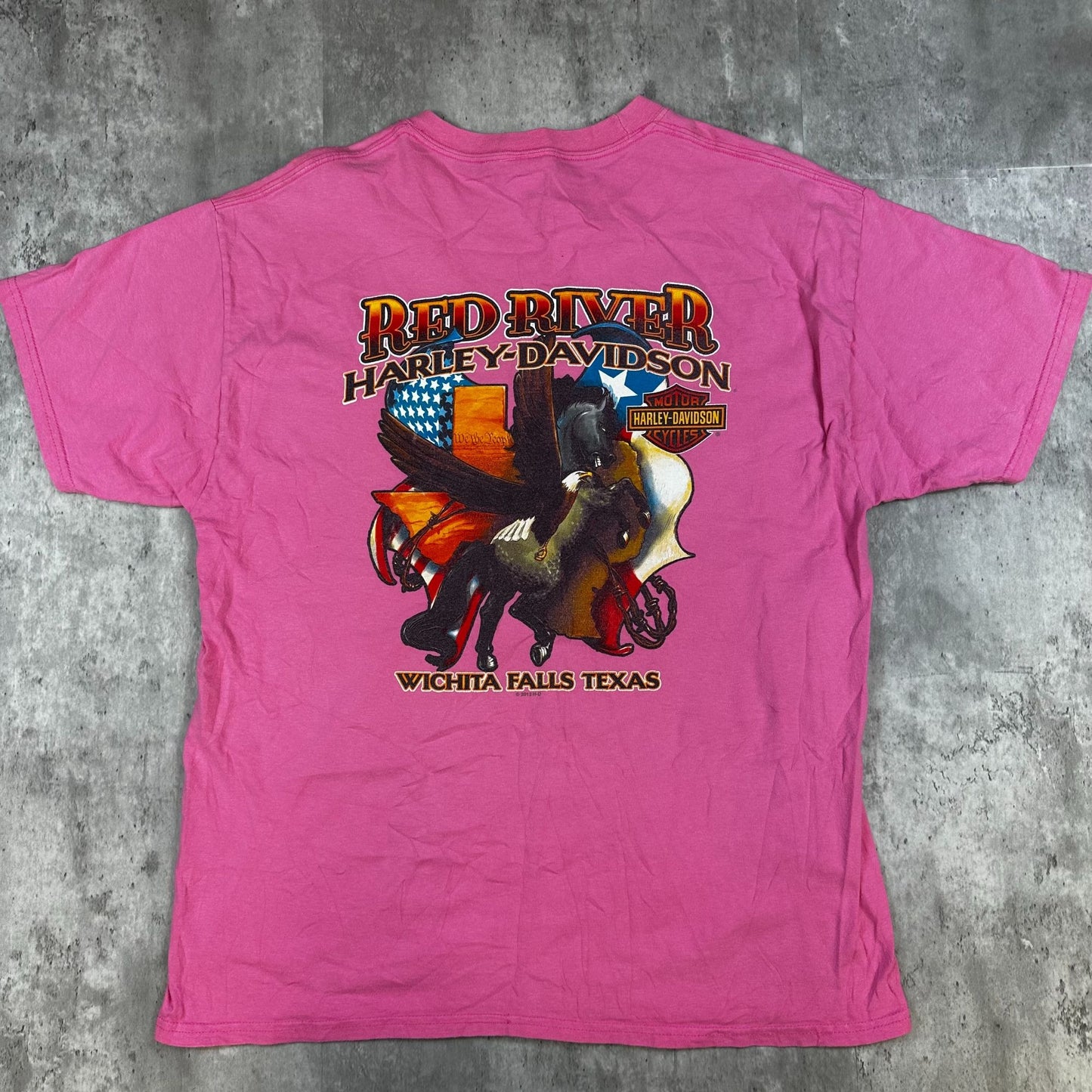 Harley-Davidson Pink Graphic T-Shirt L Hanes Beefy-T Cotton Wichita Falls TX