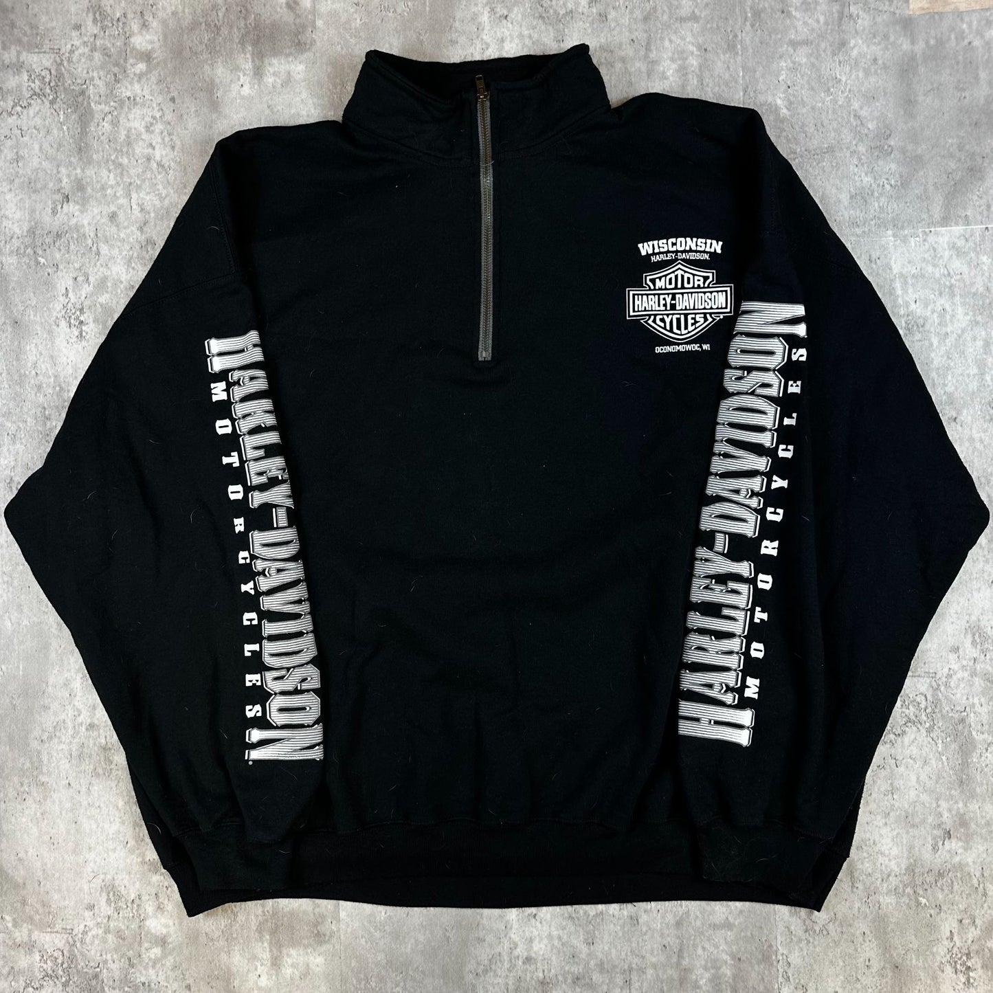 Harley-Davidson Wisconsin Graphic 1/4 Zip Pullover Sweatshirt Mens XL Black Cotton
