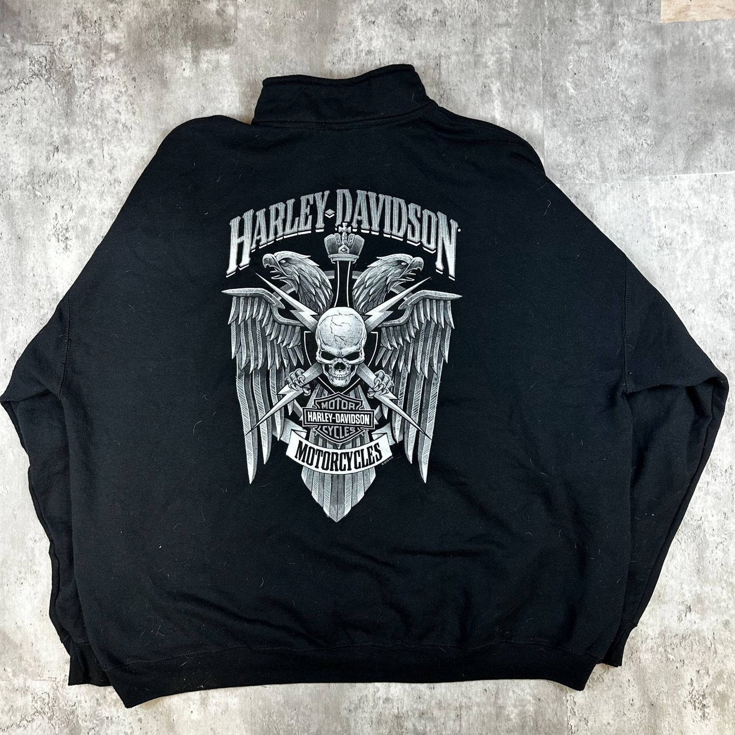 Harley-Davidson Wisconsin Graphic 1/4 Zip Pullover Sweatshirt Mens XL Black Cotton