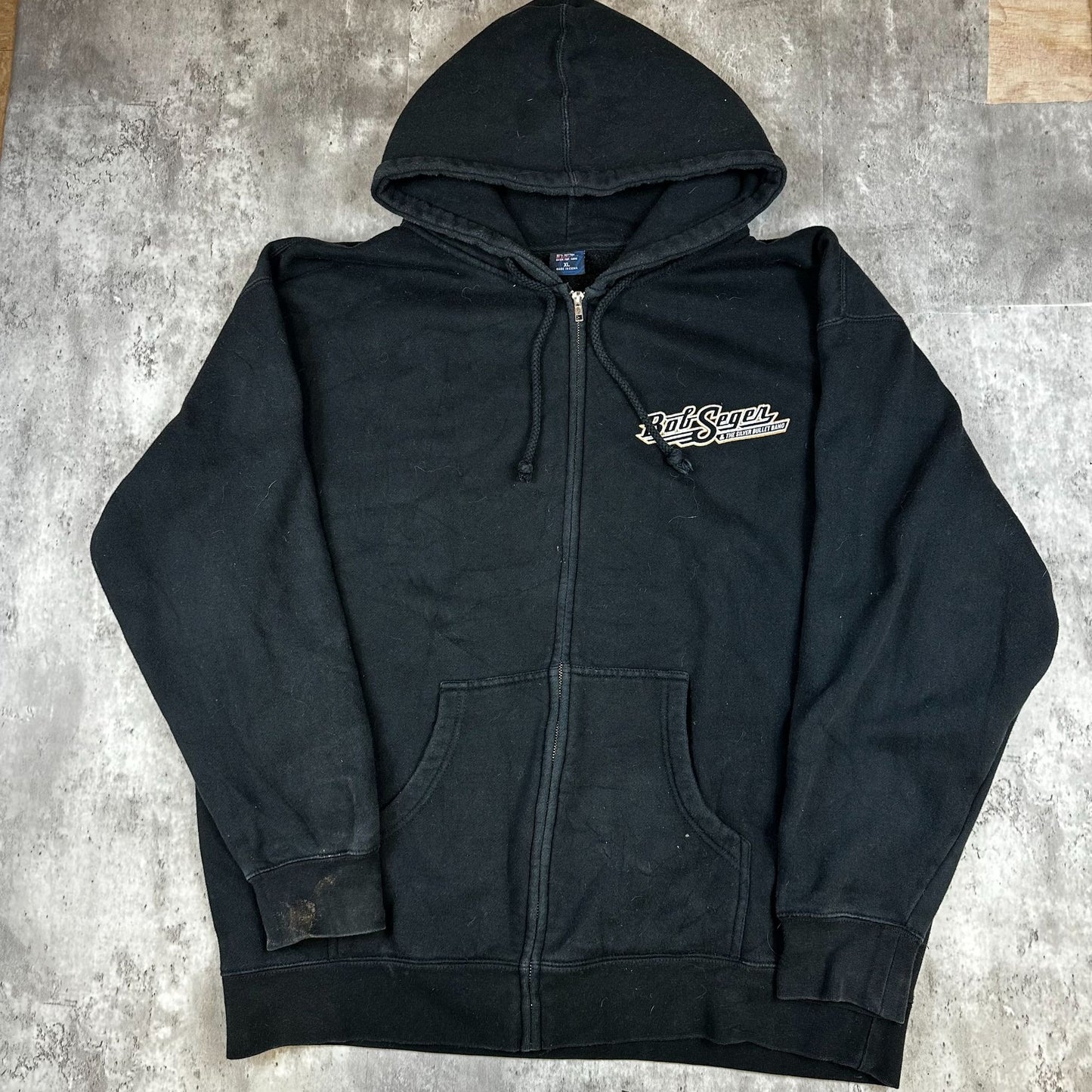 Bob Seger Rock & Roll Band Black Hoodie XL Cotton Blend Zip-Up Sweatshirt With Pockets