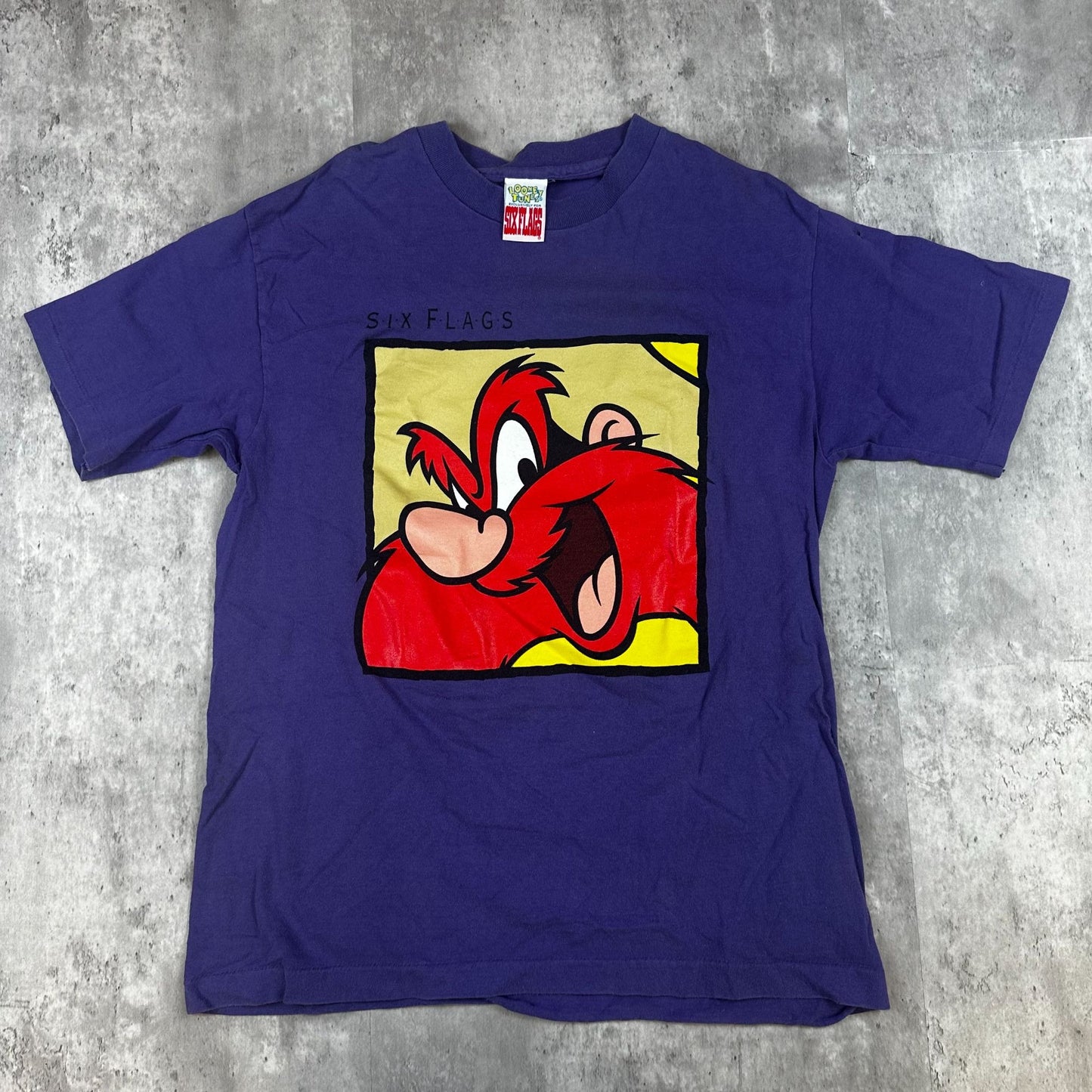 Looney Tunes Six Flags Yosemite Sam Graphic Tee Purple Cotton Unisex