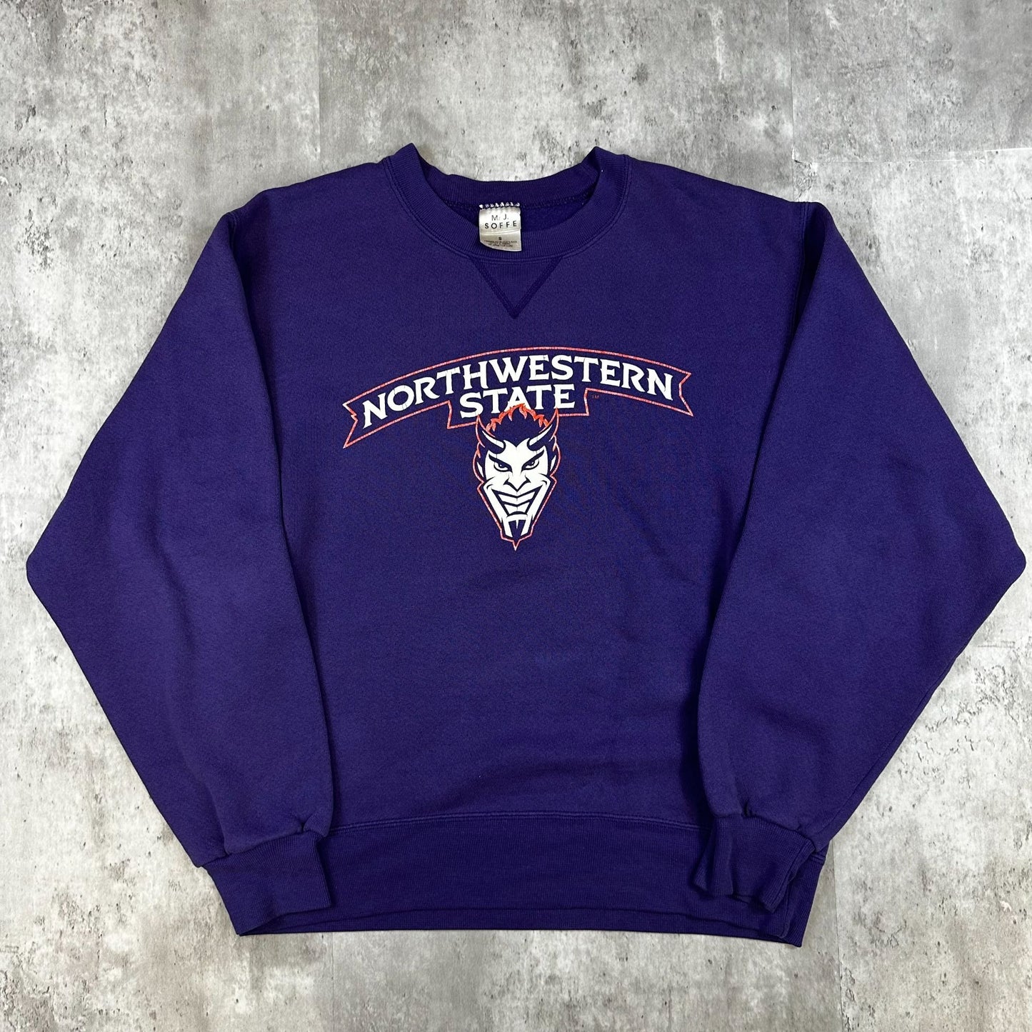 Northwestern State Demons Purple Crewneck Sweatshirt S M.J. Soffe Cotton Blend USA Fabric