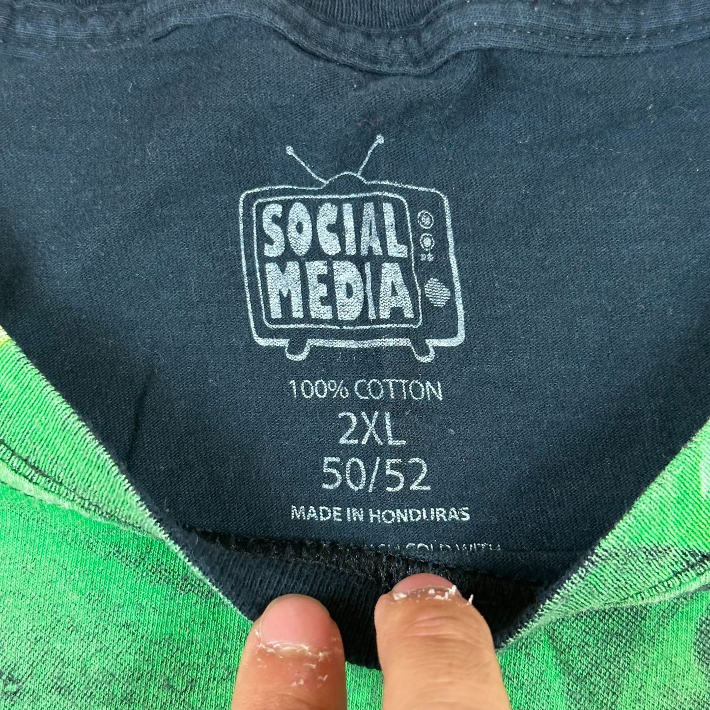 Green Skull Flame Graphic T-Shirt 2XL Social Media Brand 100% Cotton Black Short Sleeve Mens Tee