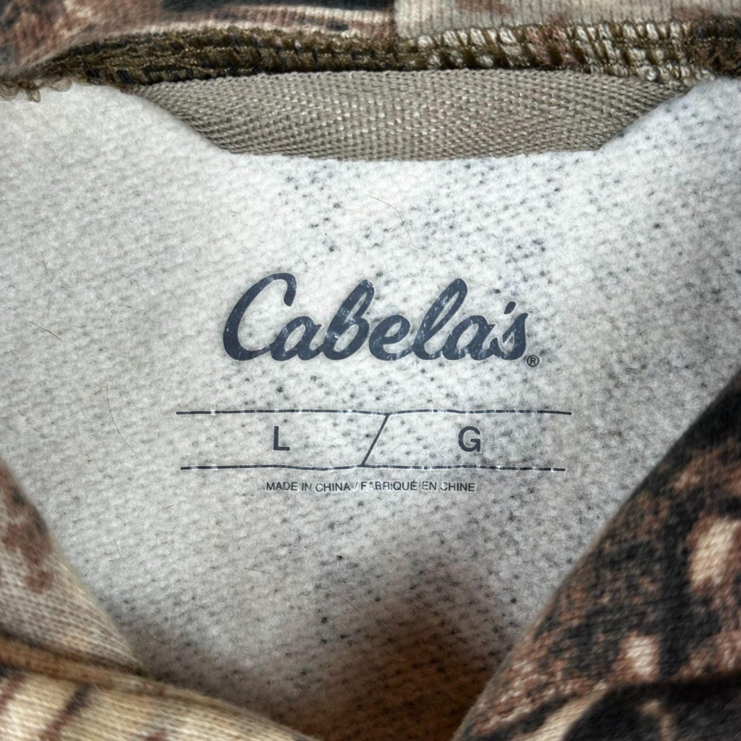 Cabelas Mens Camouflage Hoodie L/G Outdoor Hunting Pullover Fleece Warm Long Sleeve