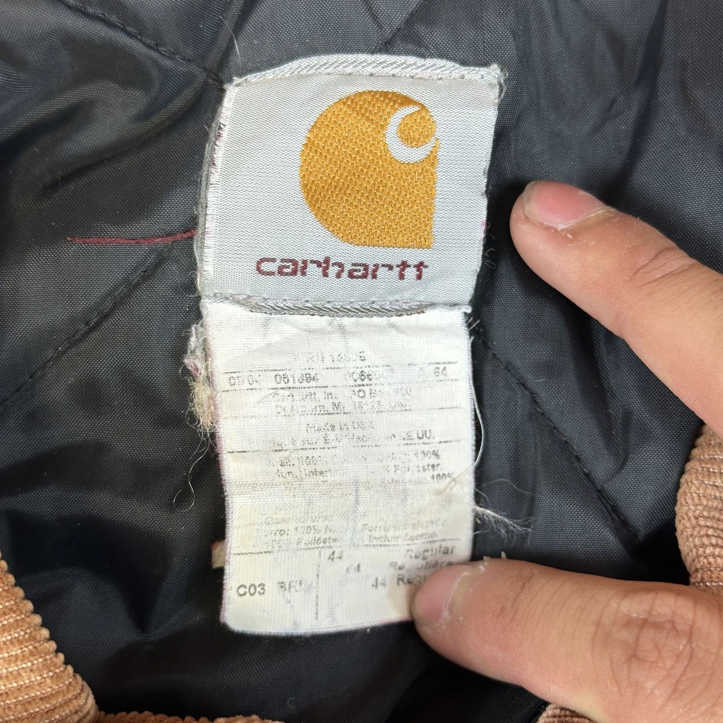 Carhartt Mens Distressed Tan Canvas Jacket W/ Brown Collar