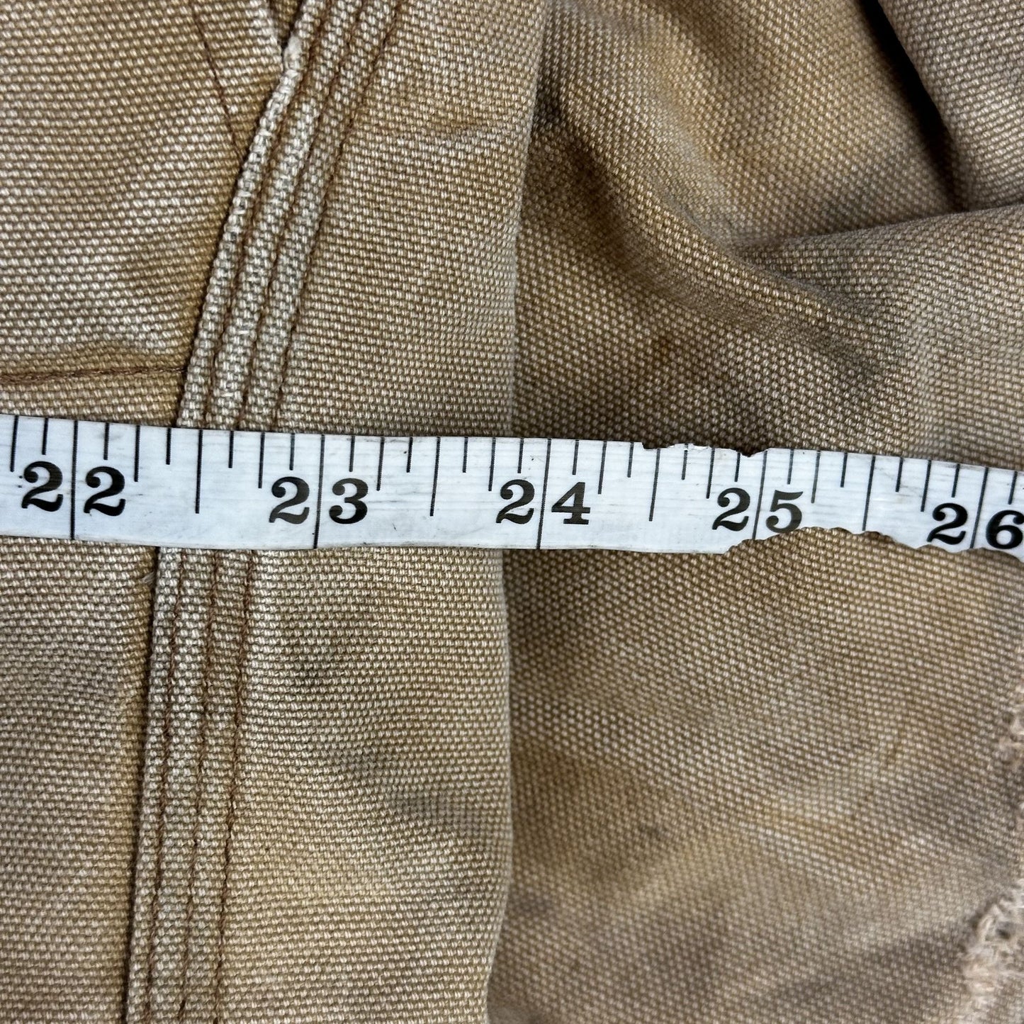 Carhartt Mens Distressed Tan Canvas Jacket W/ Brown Collar