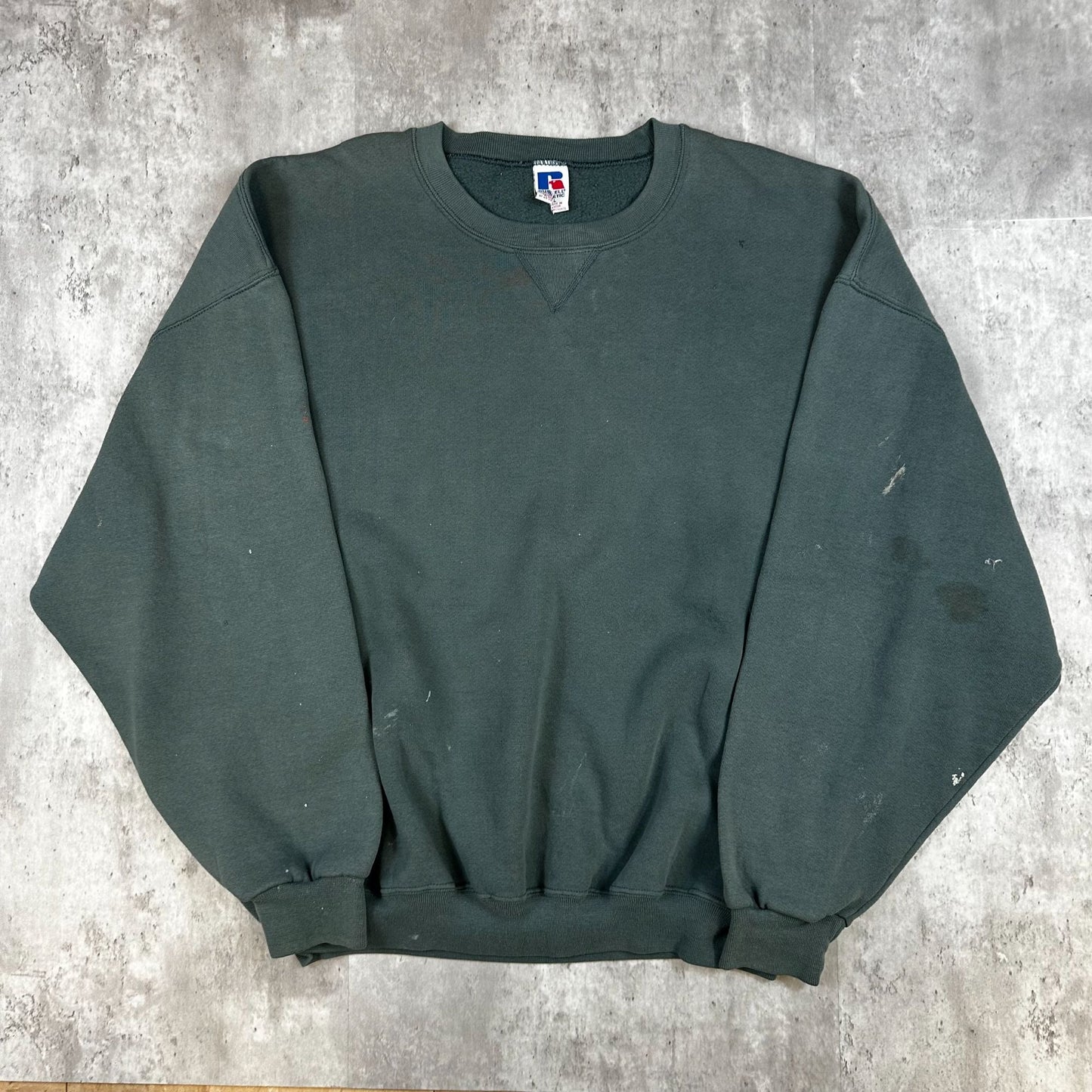 Vintage Russell Athletic Green Crewneck Sweatshirt XL Cotton Blend Made In El Salvador