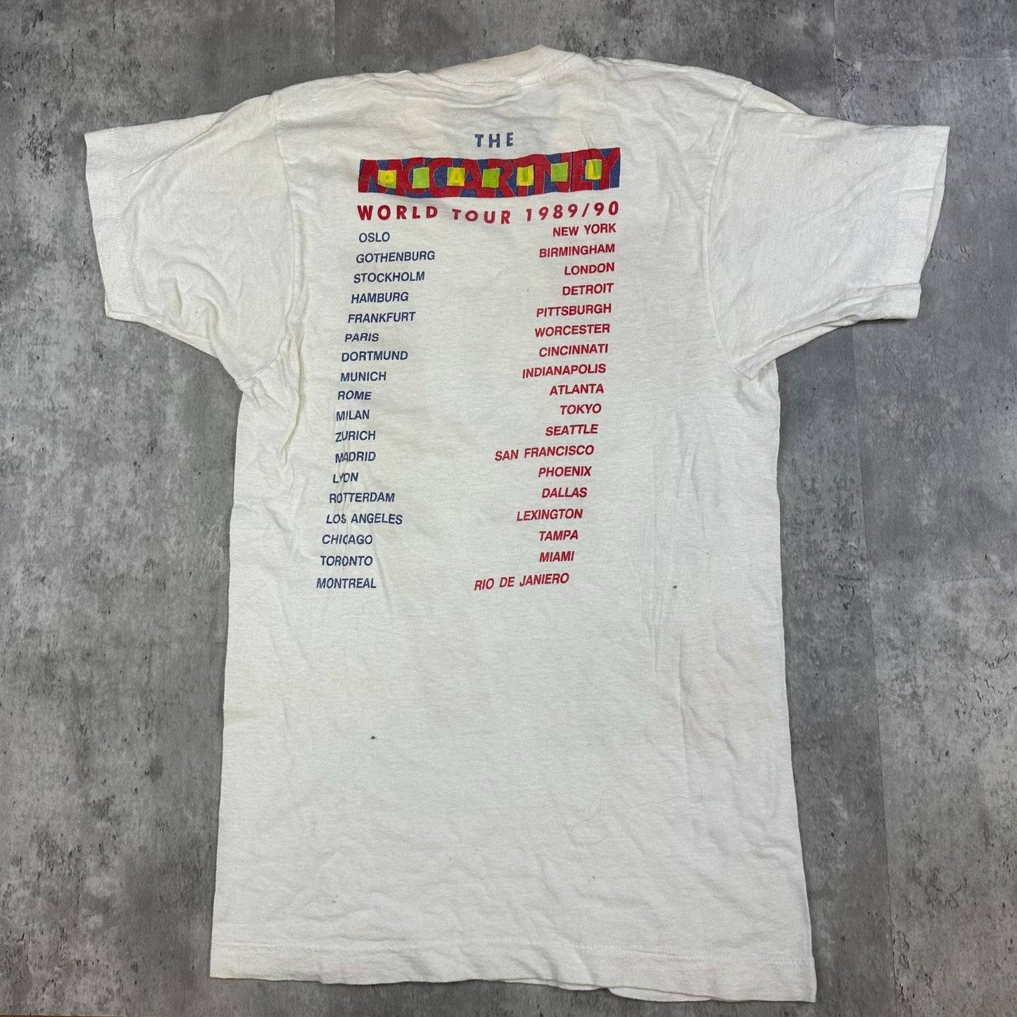 Paul McCartney 1989/90 World Tour Graphic Tee L Screen Stars Vintage 100% Cotton White