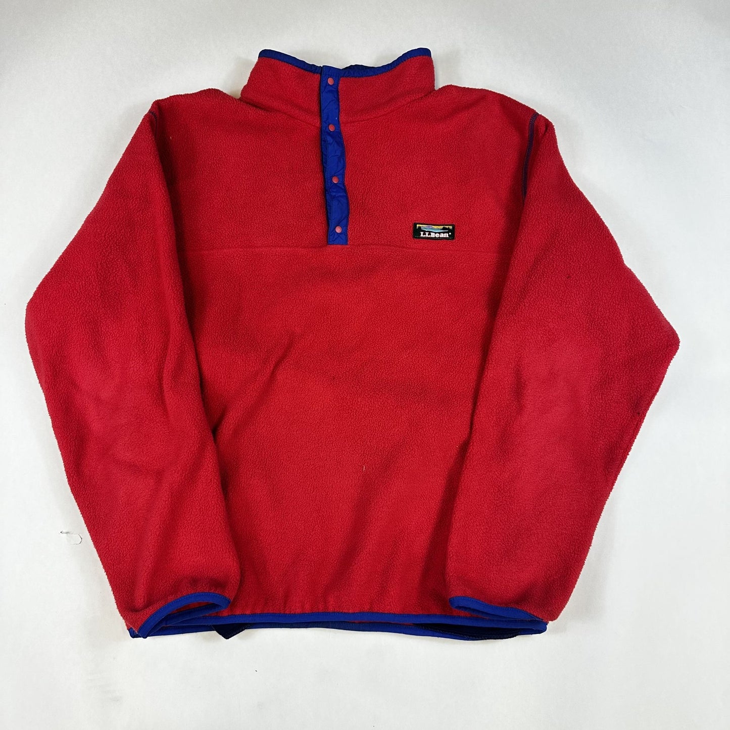Vintage L.L. Bean Mens Red Fleece Pullover With Blue Trim Large