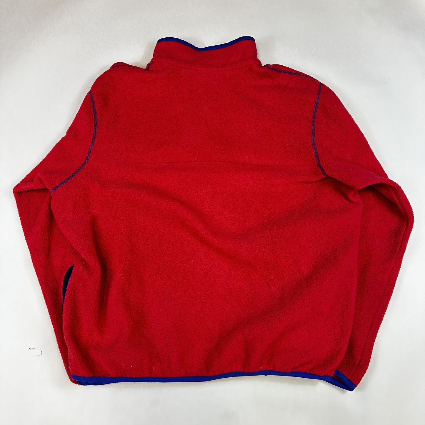 Vintage L.L. Bean Mens Red Fleece Pullover With Blue Trim Large