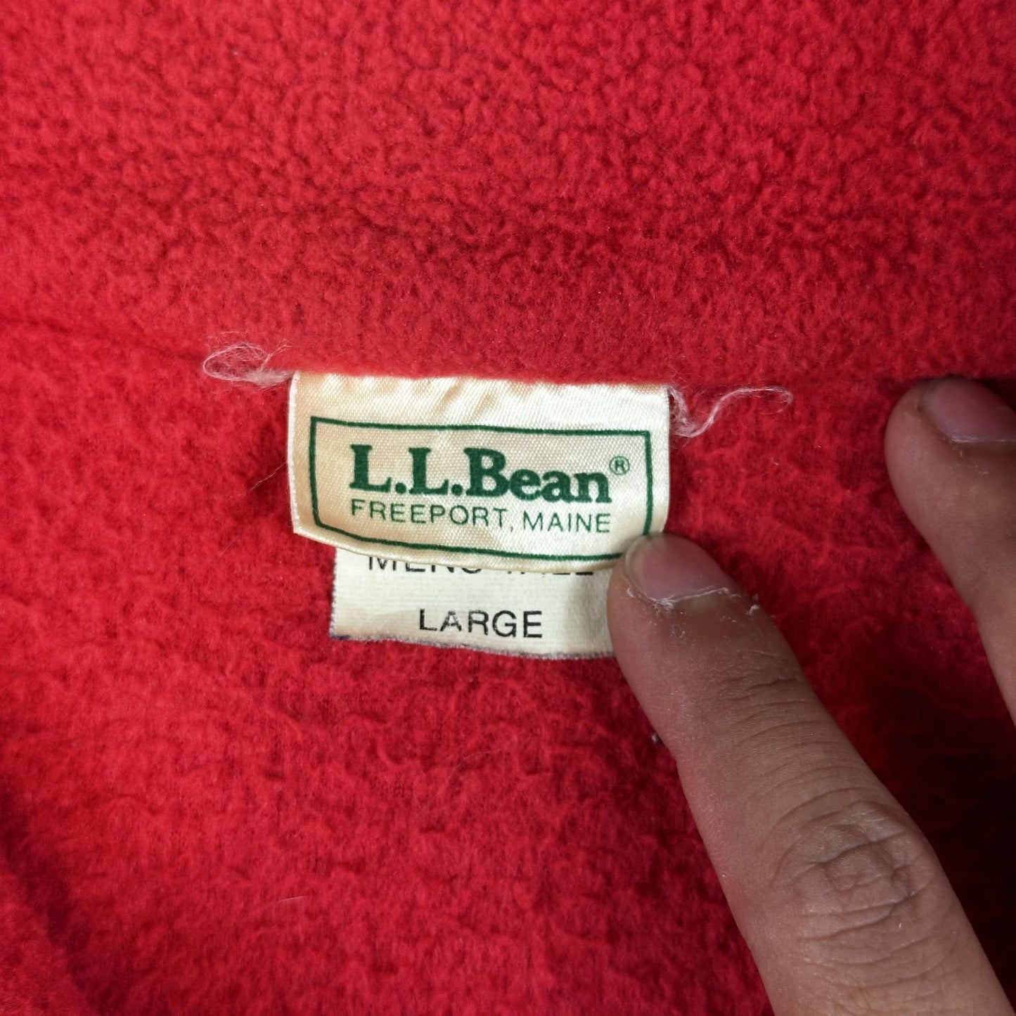Vintage L.L. Bean Mens Red Fleece Pullover With Blue Trim Large
