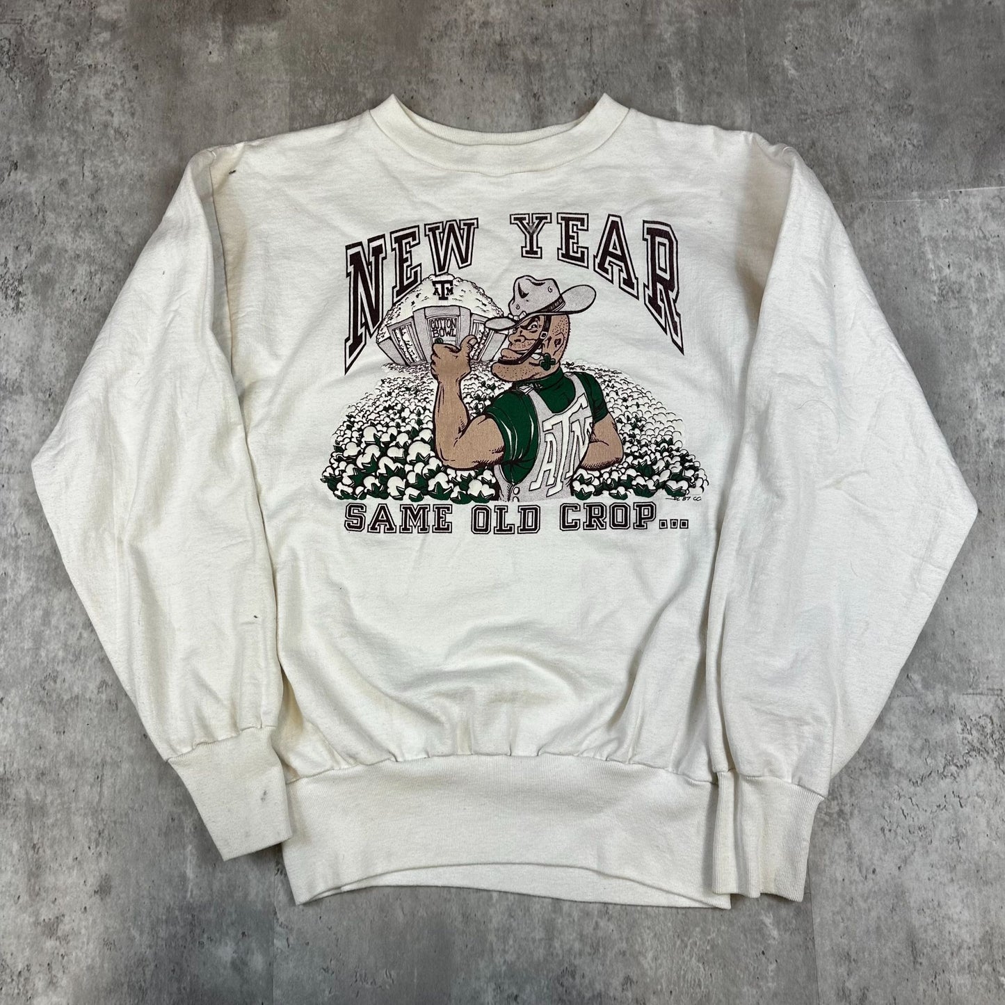 Vintage White Texas A&M "New Year Same Old Crop" Crewneck (M)