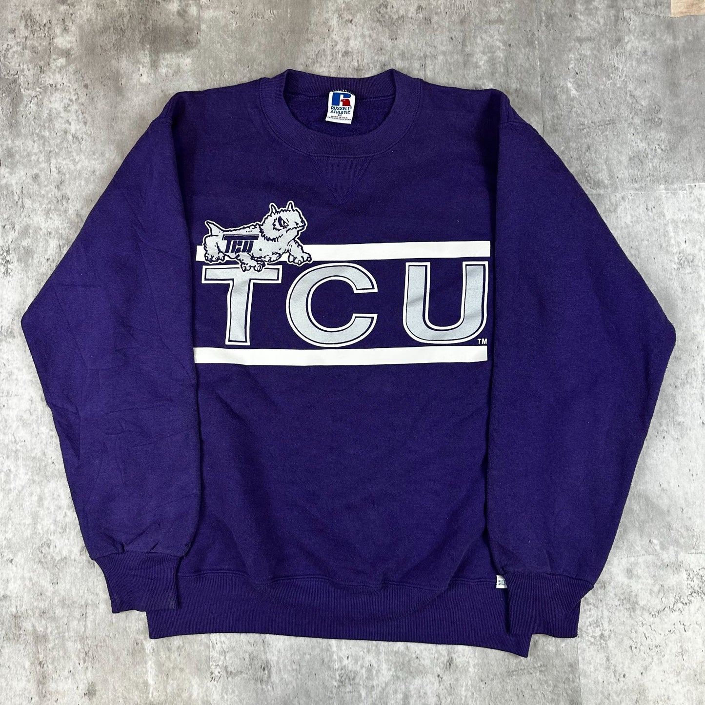 Vintage Russell Athletic TCU Purple Sweatshirt M Made In USA Crewneck