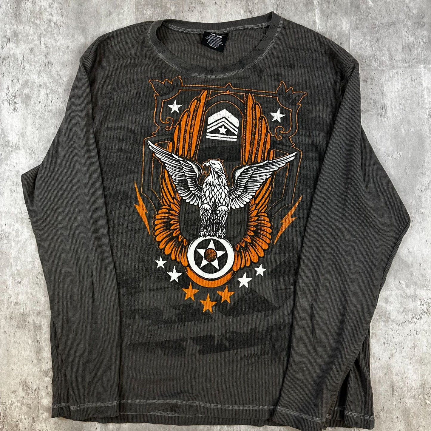 Mens No Boundaries 2XL Charcoal Long Sleeve Thermal Shirt With Eagle & Star Graphic Design Cotton/Polyester Blend