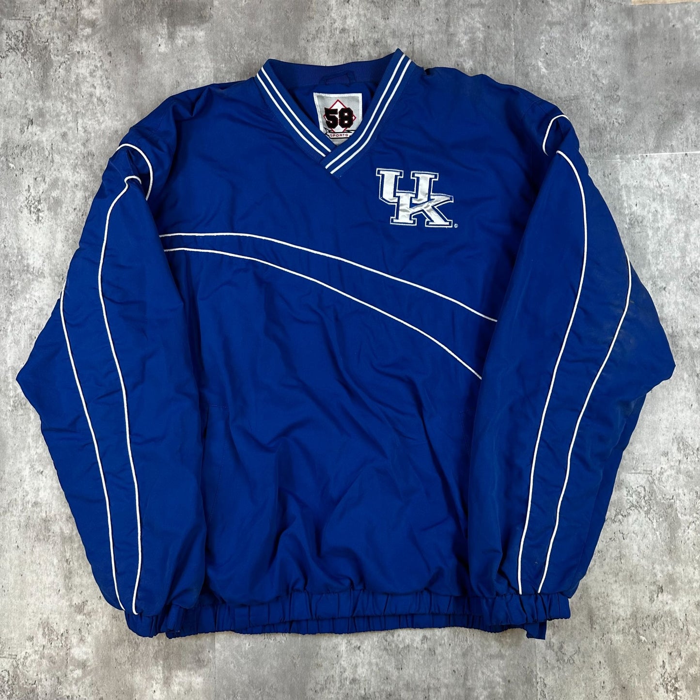 Vintage XL Kentucky Wildcats Pullover Jacket 58 Sports Royal Blue White Trim V-Neck Lightweight Windbreaker