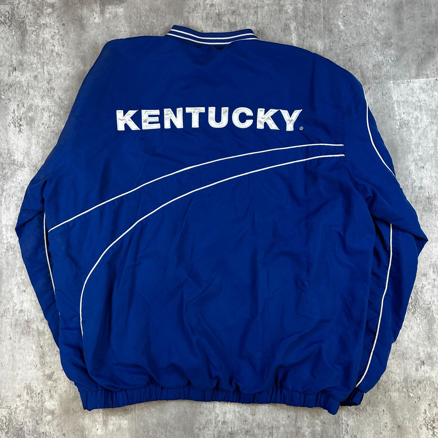 Vintage XL Kentucky Wildcats Pullover Jacket 58 Sports Royal Blue White Trim V-Neck Lightweight Windbreaker