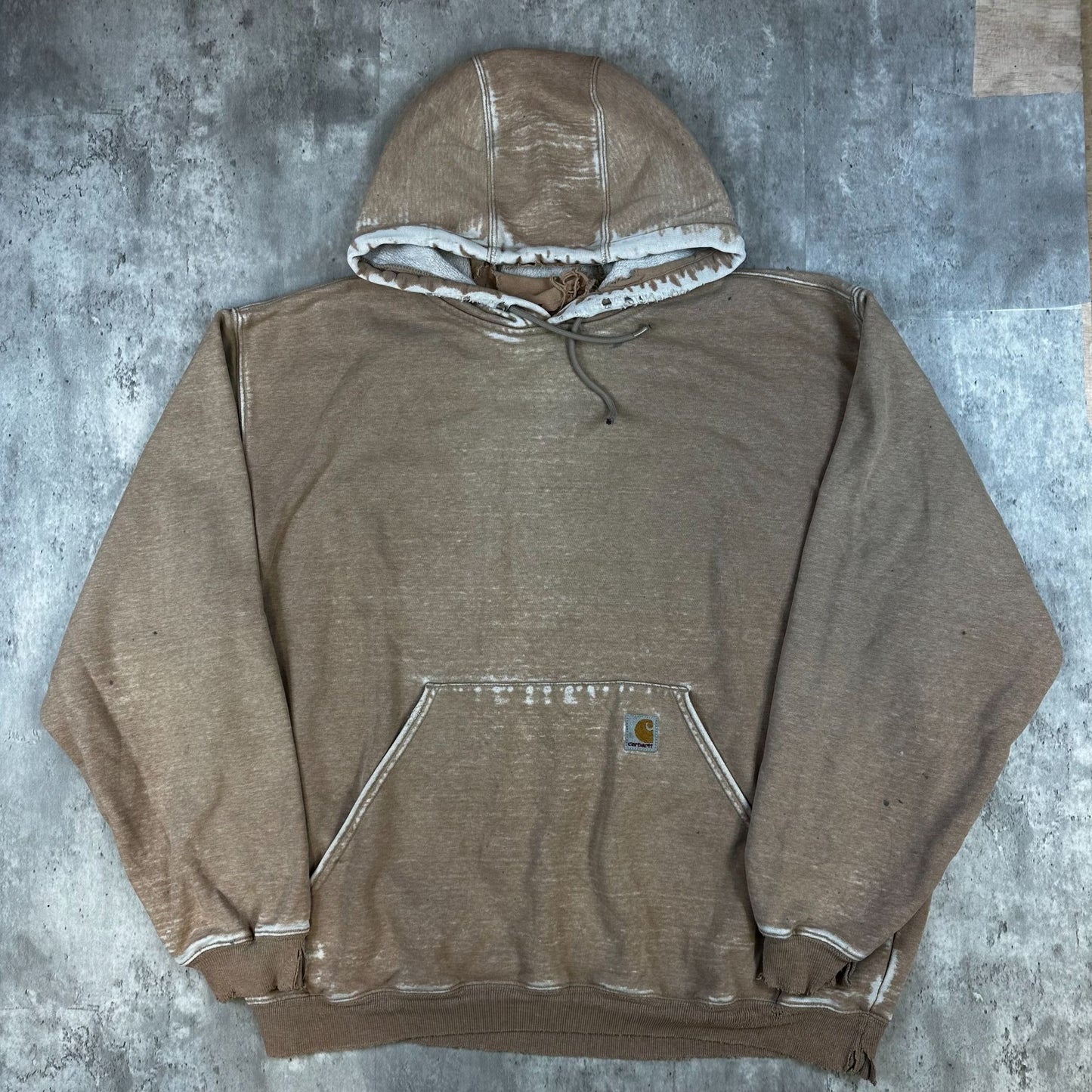 Carhartt XL Distressed Brown Hoodie Sweatshirt 75% Cotton 25% Polyester Kangaroo Pocket Casual Wear