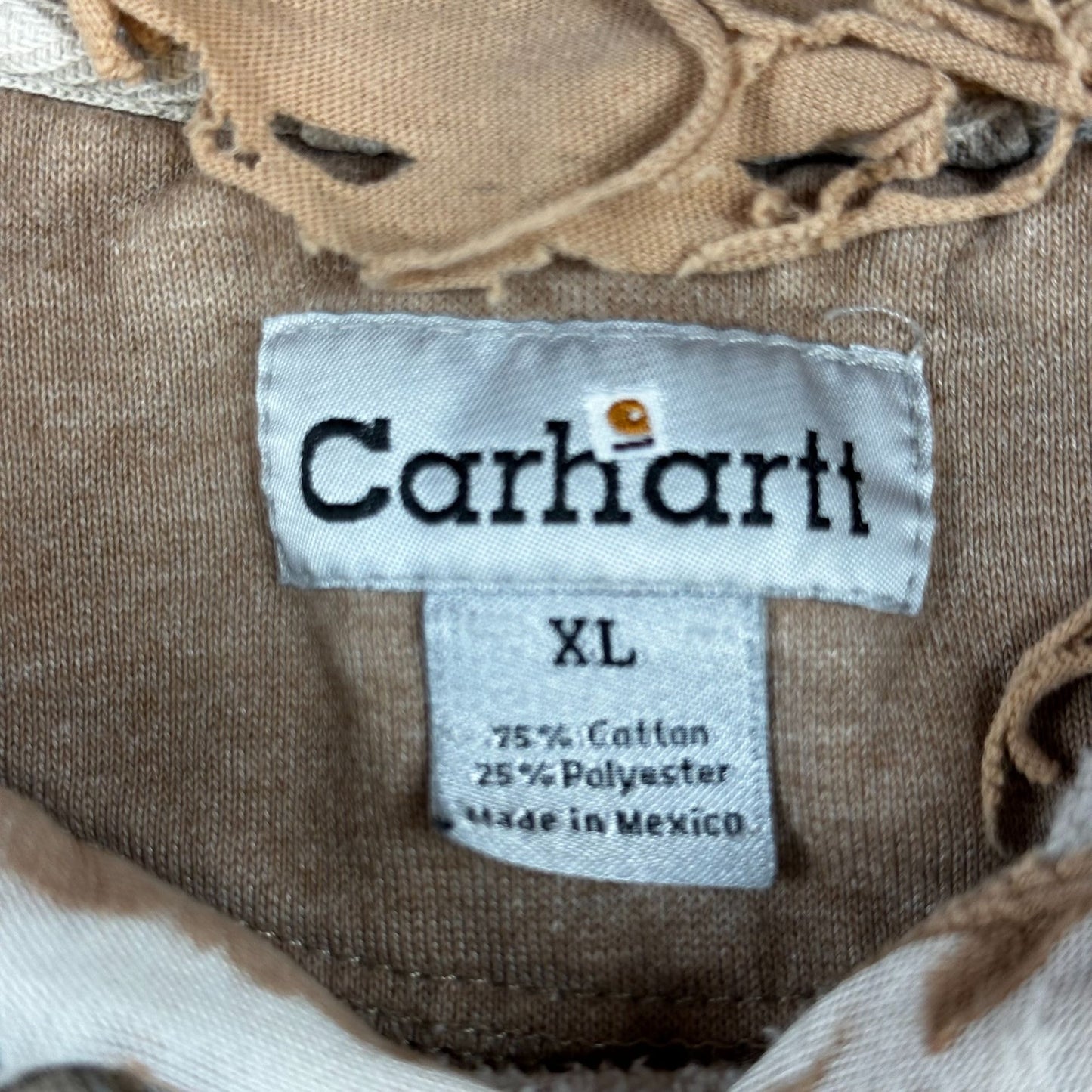 Carhartt XL Distressed Brown Hoodie Sweatshirt 75% Cotton 25% Polyester Kangaroo Pocket Casual Wear