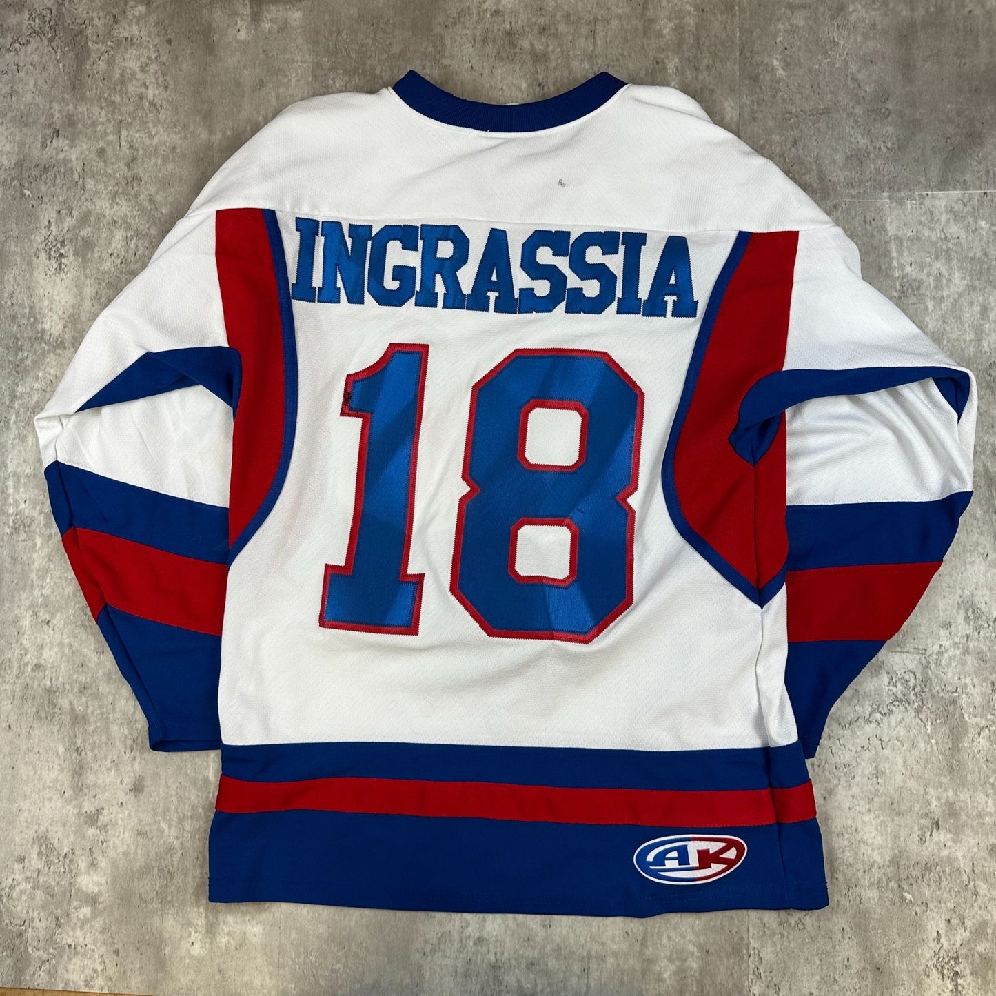 Ice Factory Custom Hockey Jersey Size L Athletic Knit White/Red/Blue Cobra Logo