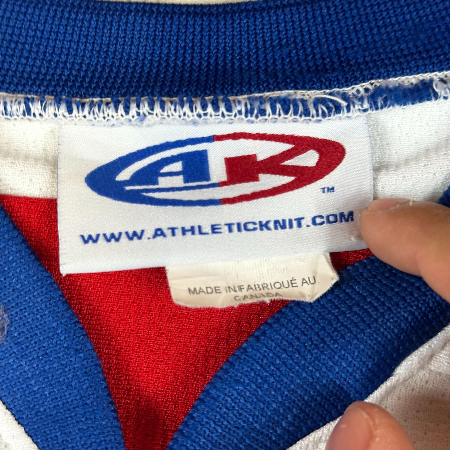 Ice Factory Custom Hockey Jersey Size L Athletic Knit White/Red/Blue Cobra Logo
