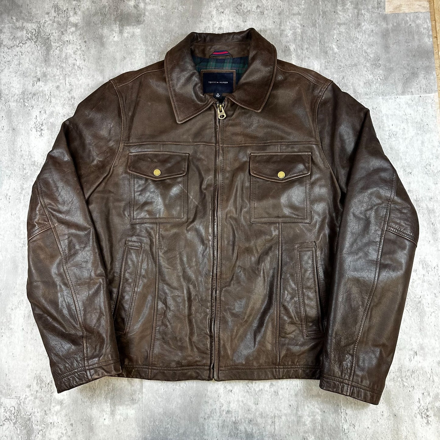Vintage Brown Leather Tommy Hilfiger Jacket (XL)
