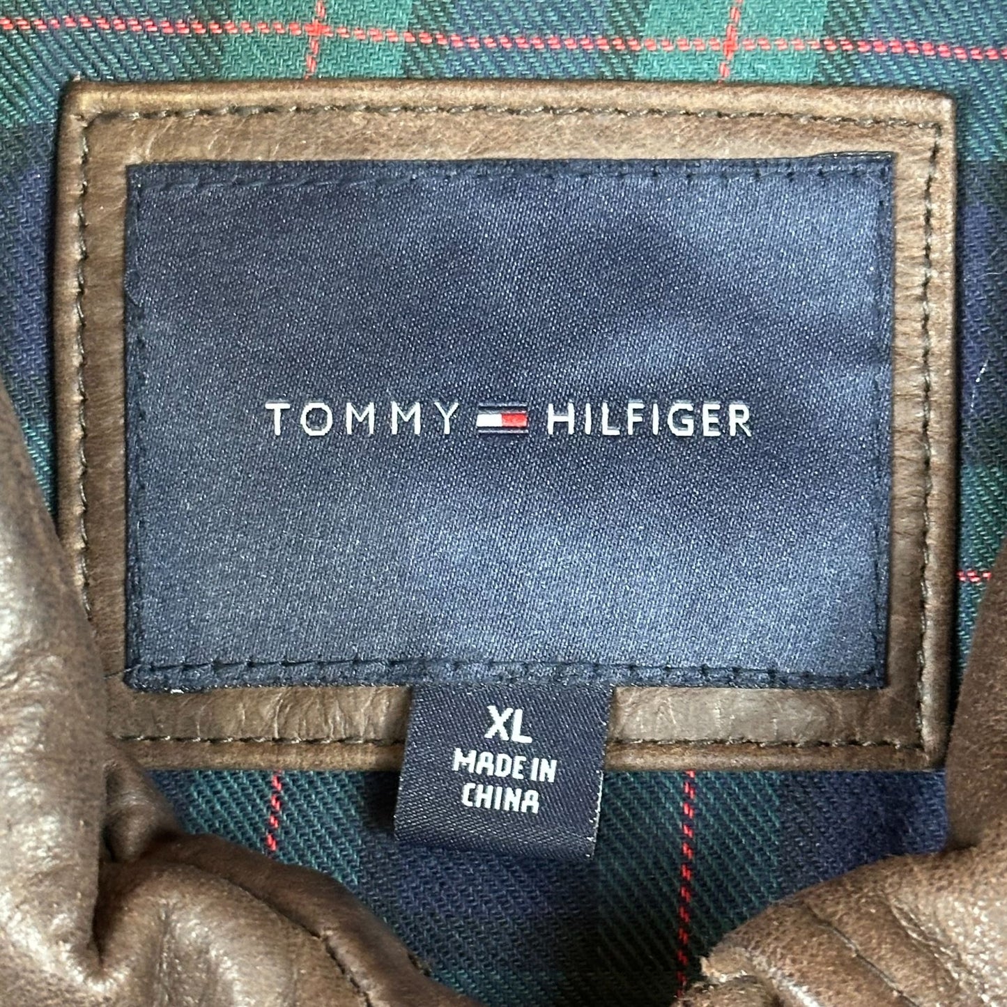 Vintage Brown Leather Tommy Hilfiger Jacket (XL)