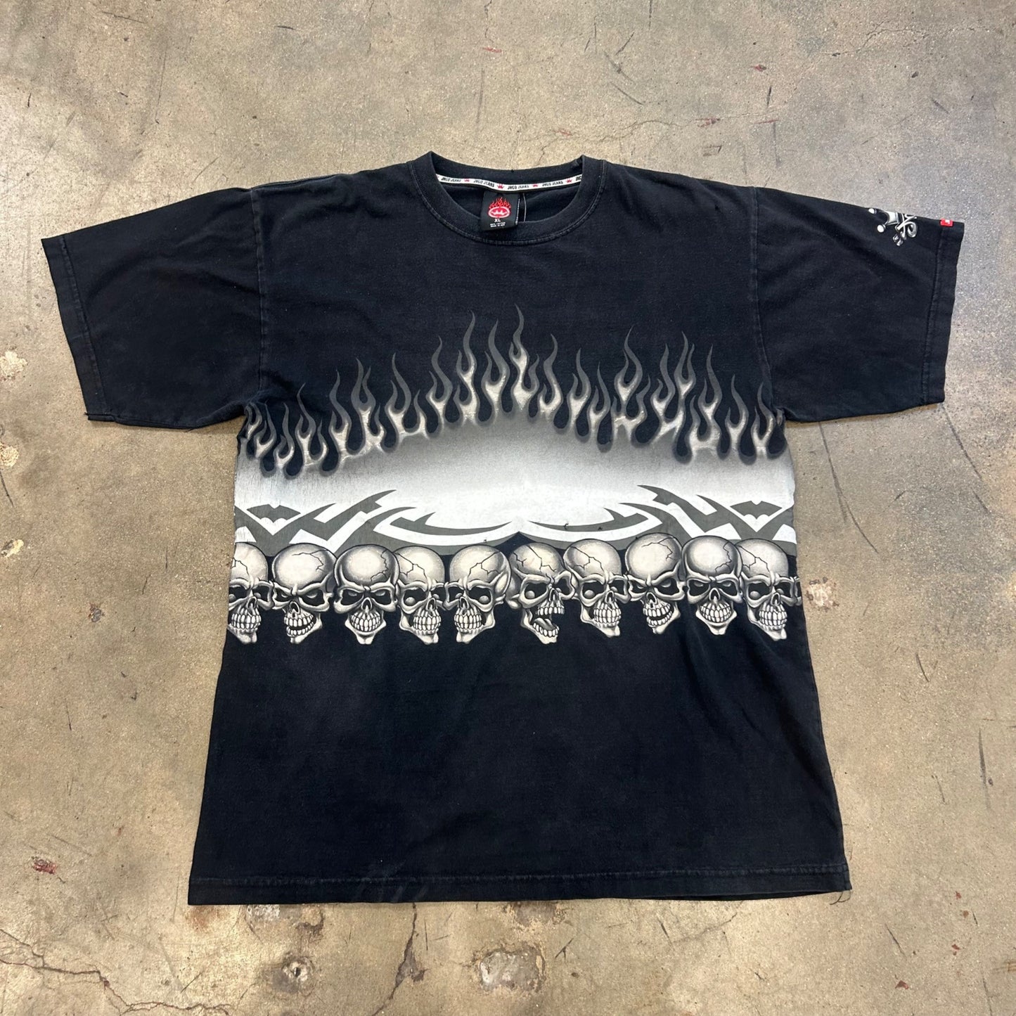 Vintage Jnco Jeans Black Skull Flame T Shirt XL