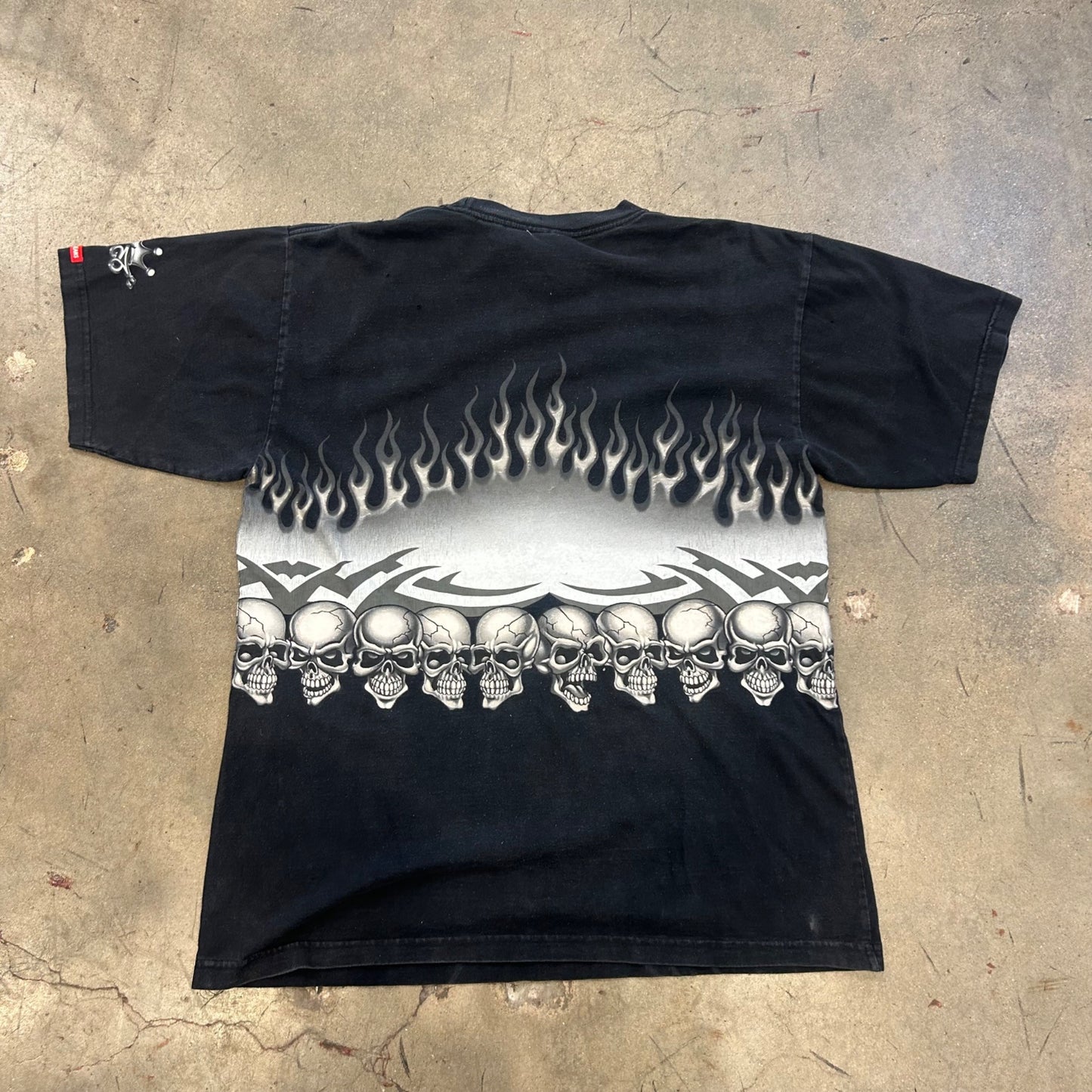 Vintage Jnco Jeans Black Skull Flame T Shirt XL