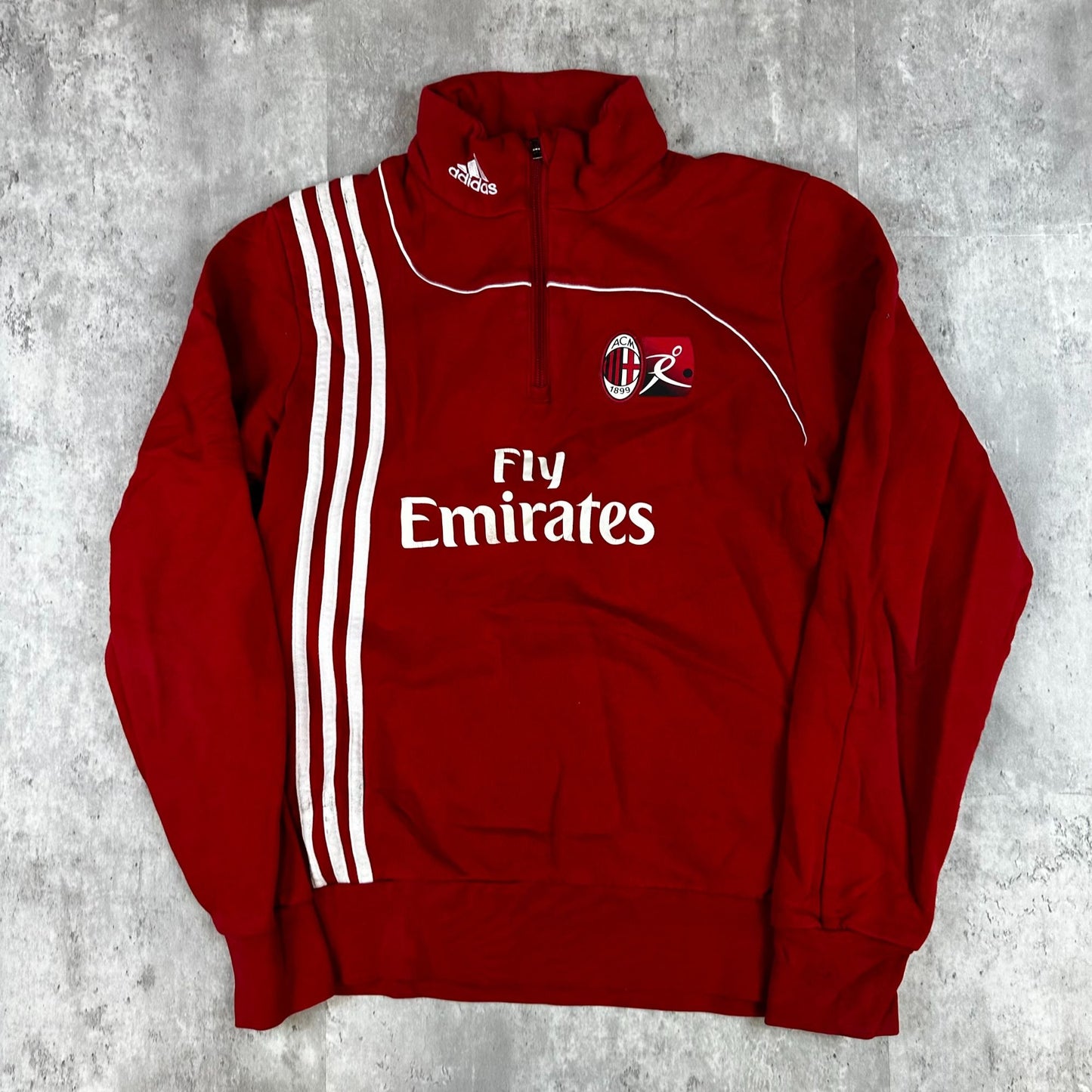 Adidas AC Milan Red Pullover Sweatshirt Mens Small Soccer Top Fly Emirates Logo