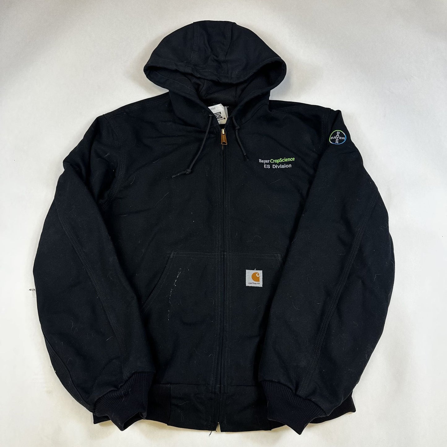 Carhartt Black Hooded Full-Zip Jacket With Embroidered Logos Mens S Cotton/Polyester Blend