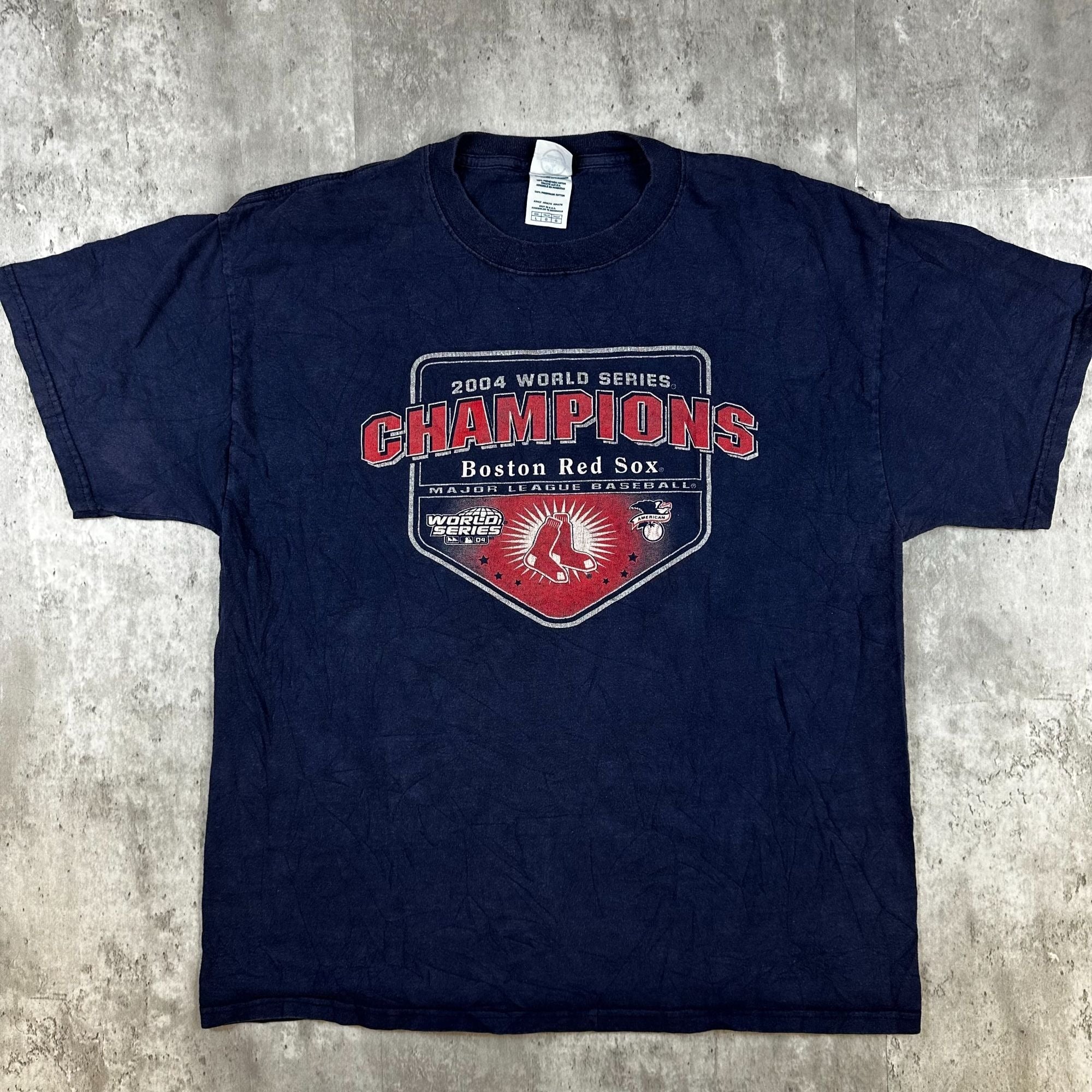 2004 World Series Boston Red Sox Champions Delta Magnum Weight Navy T-Shirt LGG Adult
