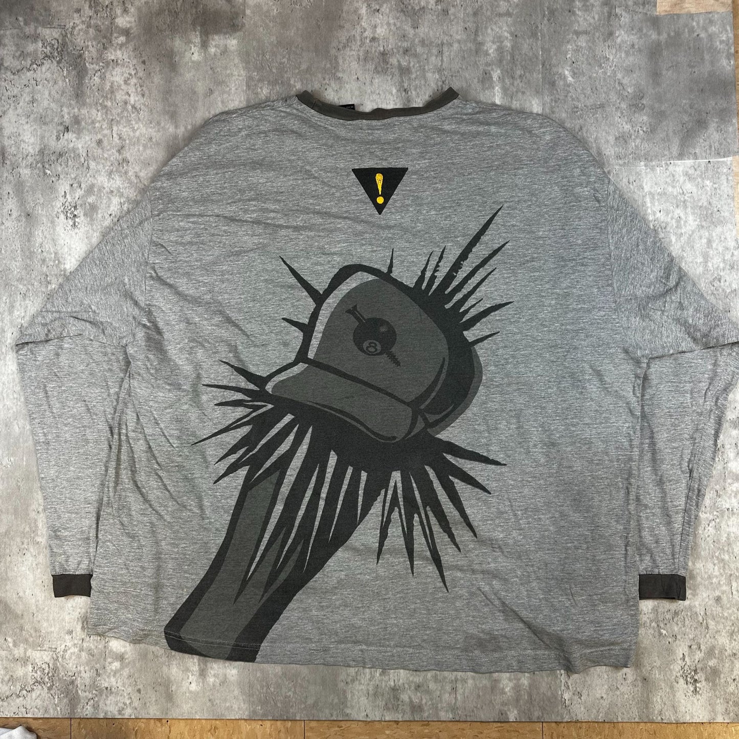 No Boundaries Mens 2XL Long Sleeve Graphic Tee Gray Psycho Print 100% Cotton Casual
