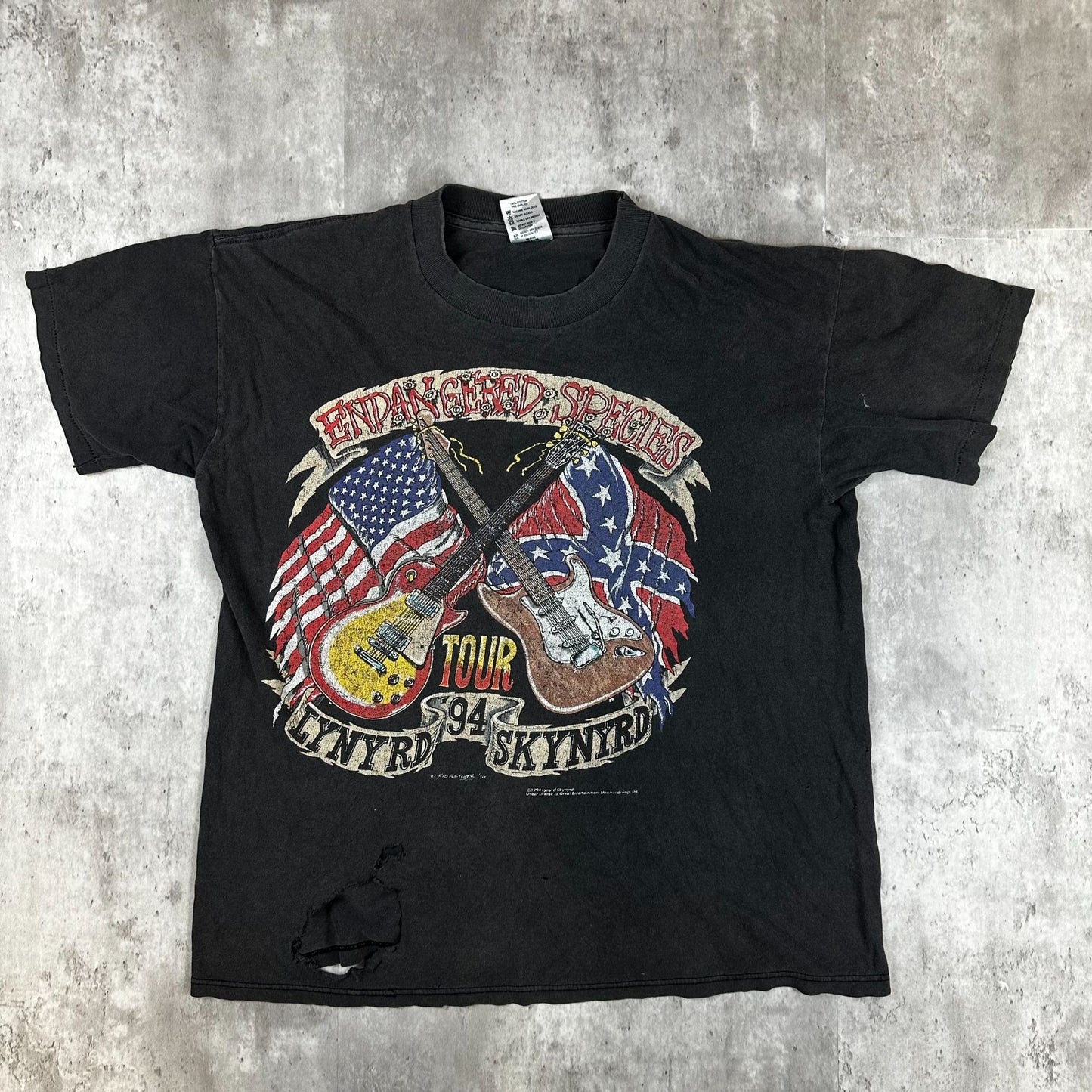 Vintage 1994 Lynyrd Skynyrd Endangered Species Tour T-Shirt L Black Distressed