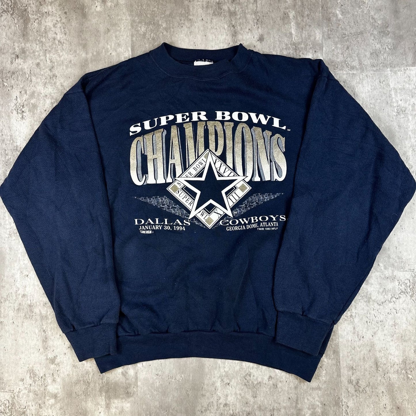 Dallas Cowboys Super Bowl XXVIII Champions Sweatshirt Navy Blue Pullover Crewneck Long Sleeve Vintage 90s Mens Size XL