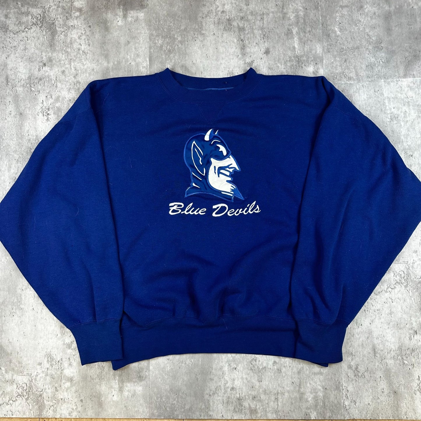 Vintage Blue Devils Sweatshirt XL Midwest Embroidery 50/50 Cotton Polyester Crewneck Made In China