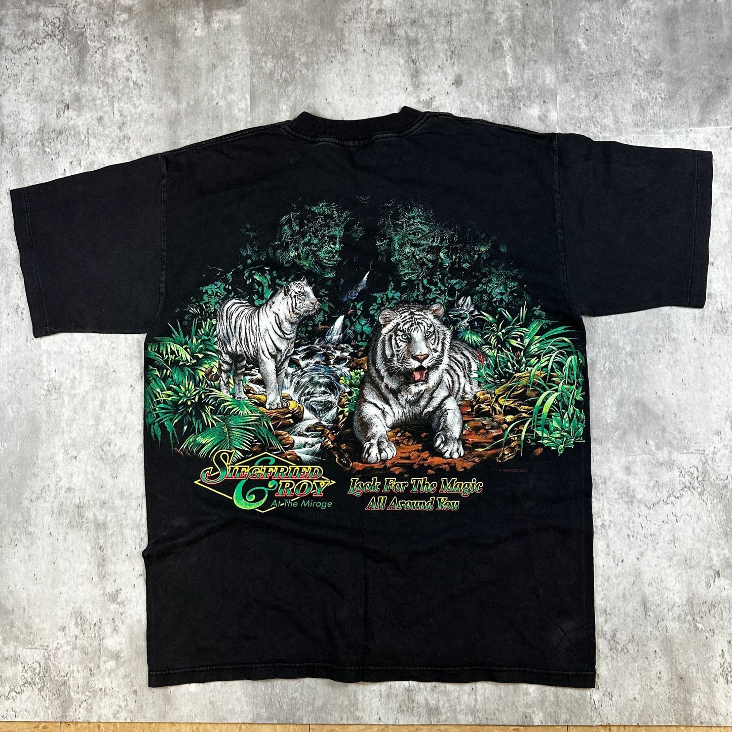 Siegfried & Roy Black Graphic T-Shirt Featuring White Tigers Jungle Theme "Look For The Magic All Around You"