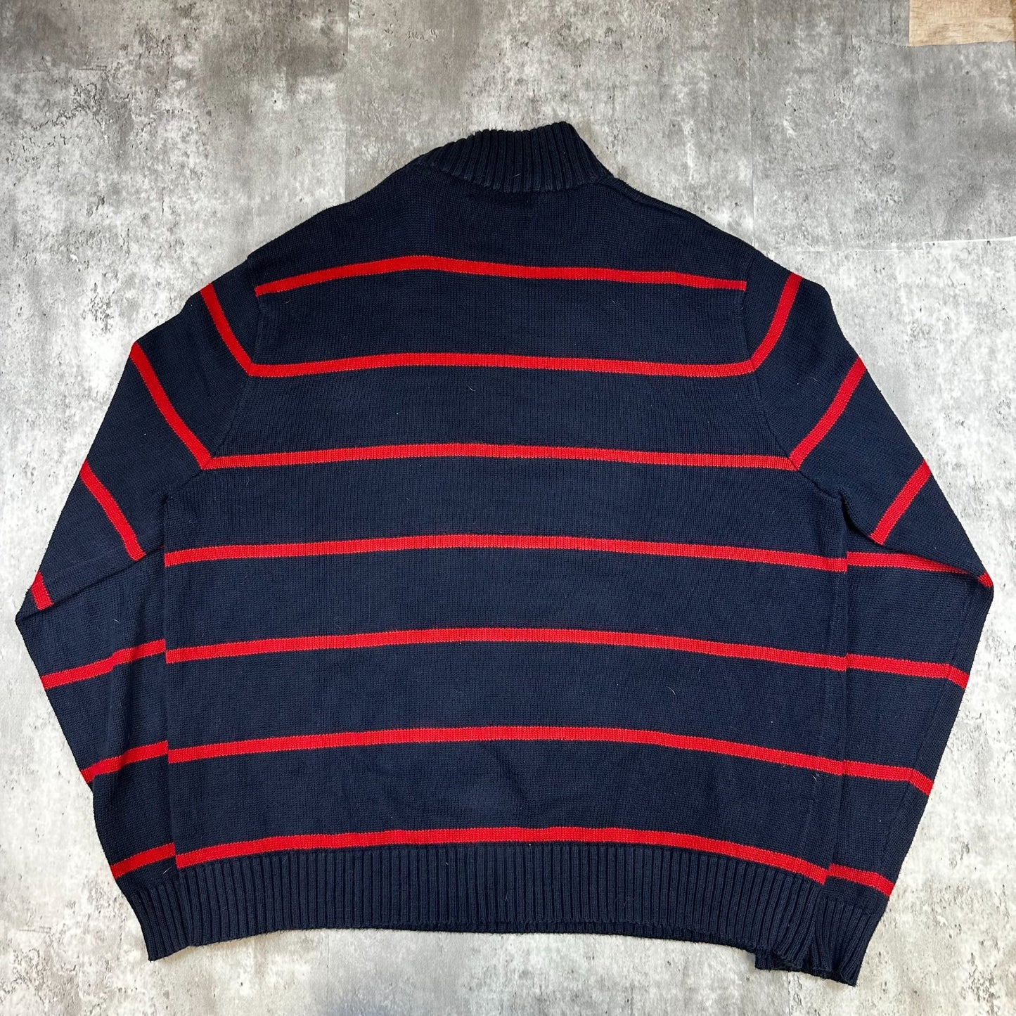 Vintage Navy and Red Striped Polo Ralph Lauren Quarter-Zip Sweater